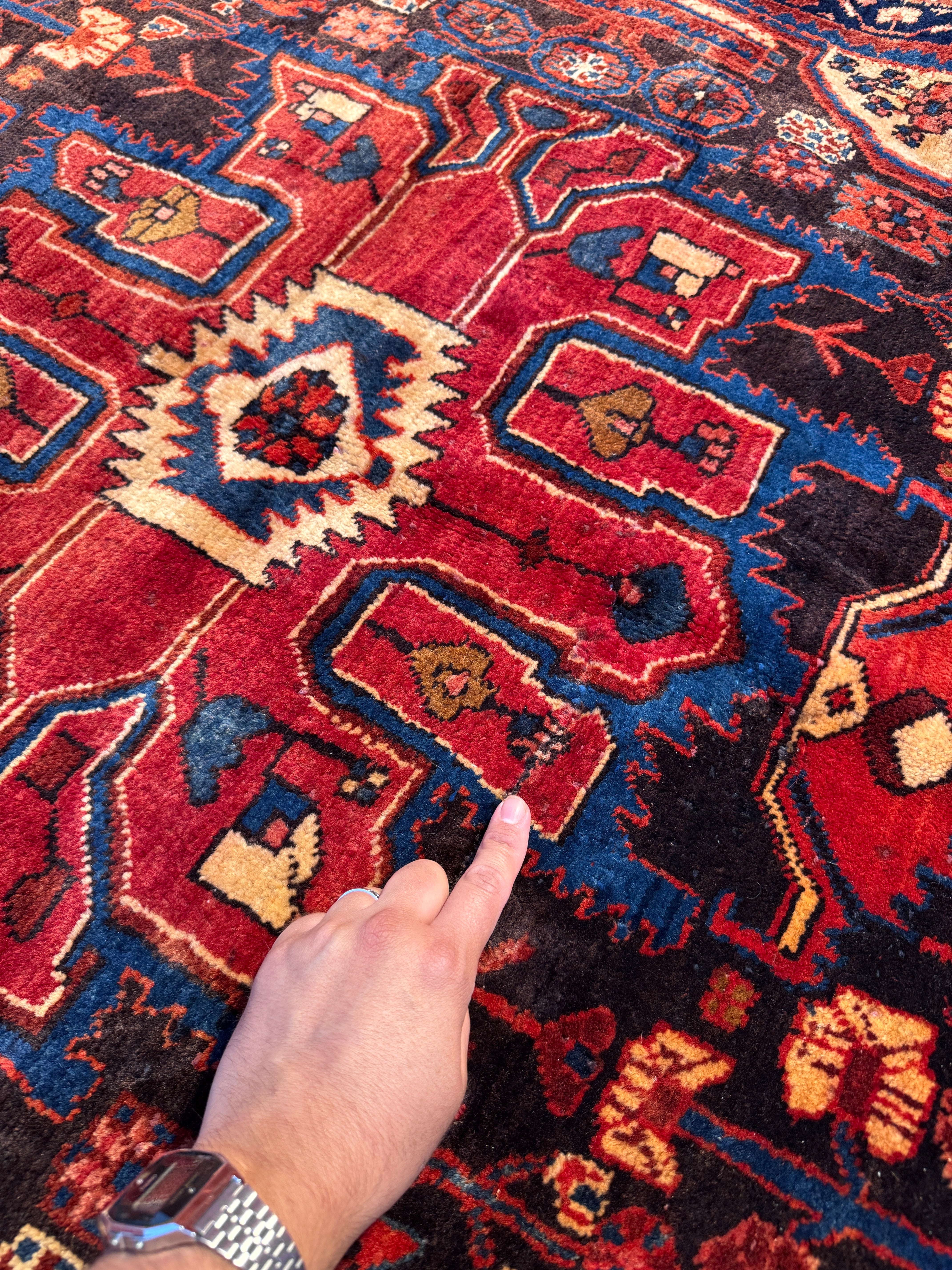 Vintage Nahavand Rug — Burnt Sienna & Indigo Village Motifs. Additional original photograph showing the rug's surface, design and weave. SKU 52507103.