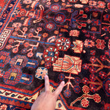 Vintage Nahavand Rug — Burnt Sienna & Indigo Village Motifs. Additional original photograph showing the rug's surface, design and weave. SKU 52507103.
