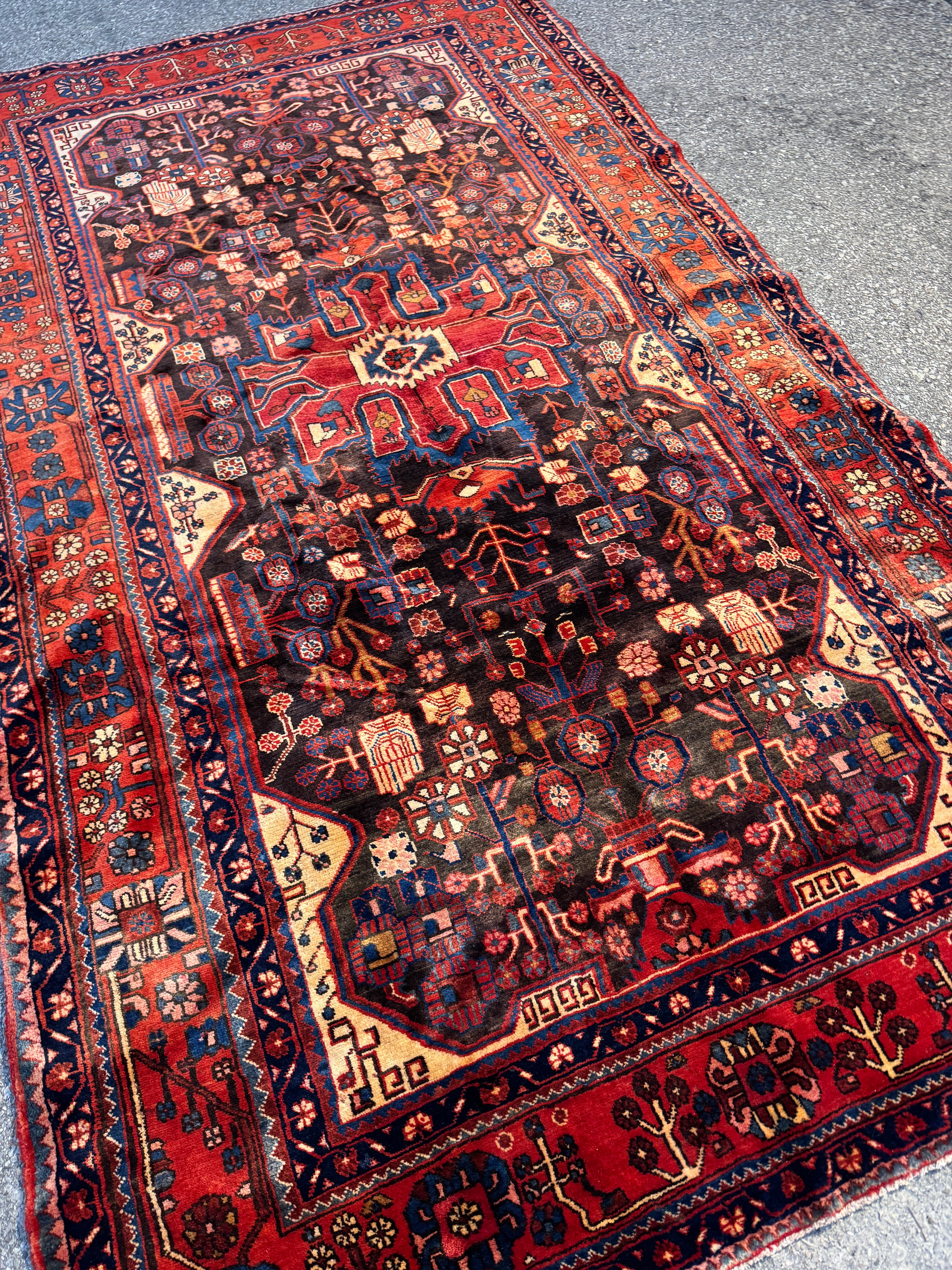 Vintage Nahavand Rug — Burnt Sienna & Indigo Village Motifs. Additional original photograph showing the rug's surface, design and weave. SKU 52507103.
