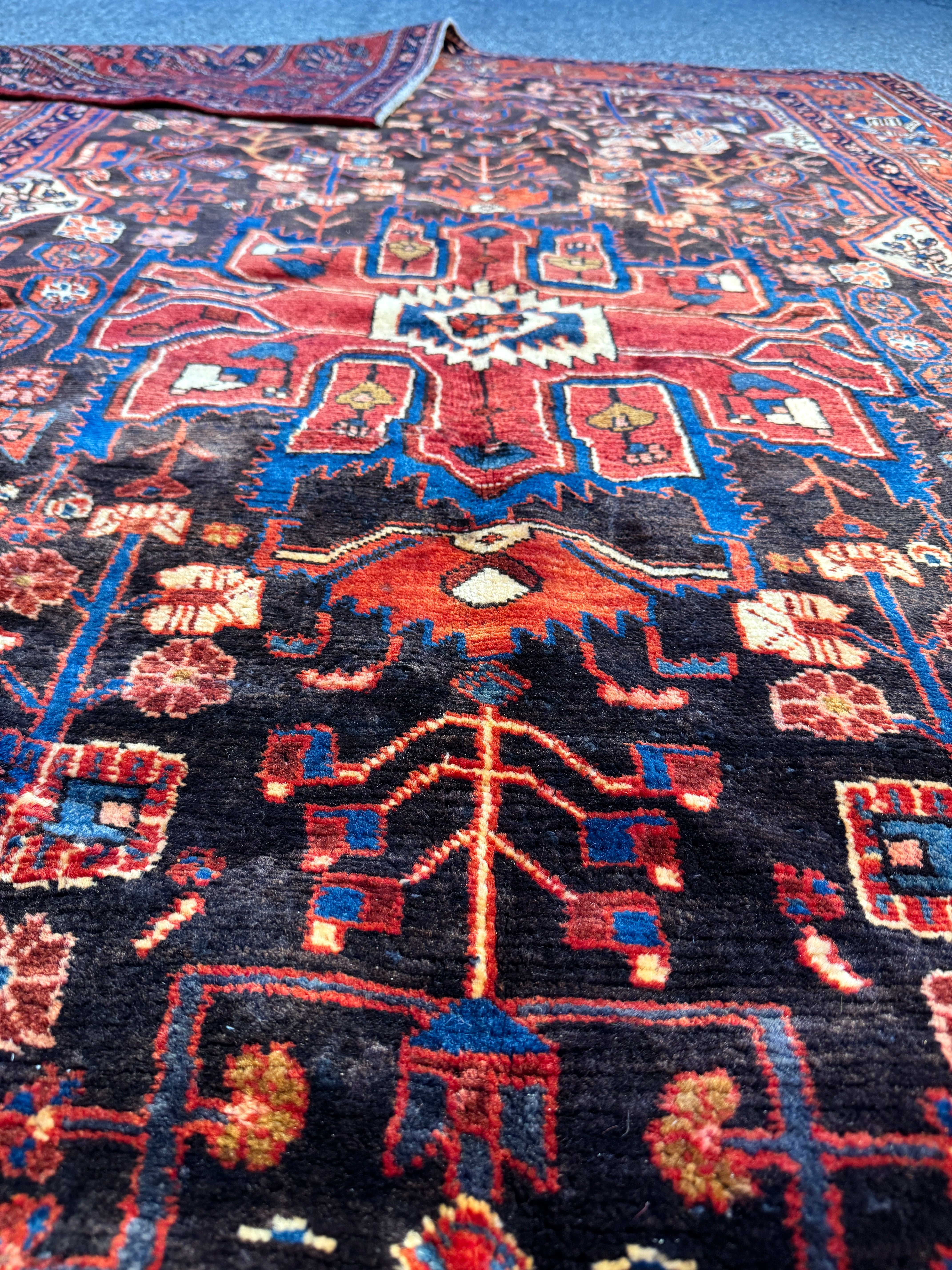 Vintage Nahavand Rug — Burnt Sienna & Indigo Village Motifs. Additional original photograph showing the rug's surface, design and weave. SKU 52507103.