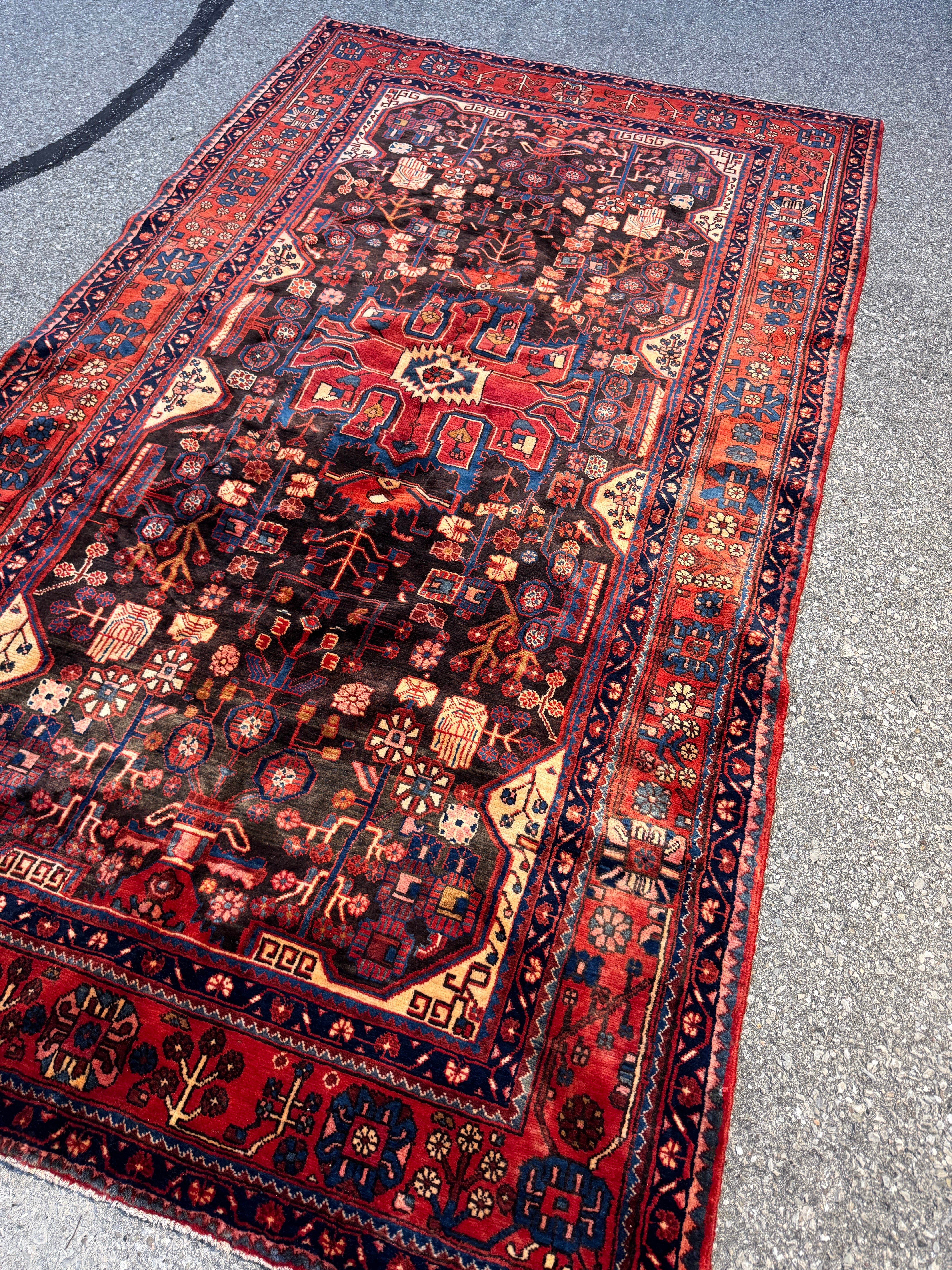Vintage Nahavand Rug — Burnt Sienna & Indigo Village Motifs. Additional original photograph showing the rug's surface, design and weave. SKU 52507103.