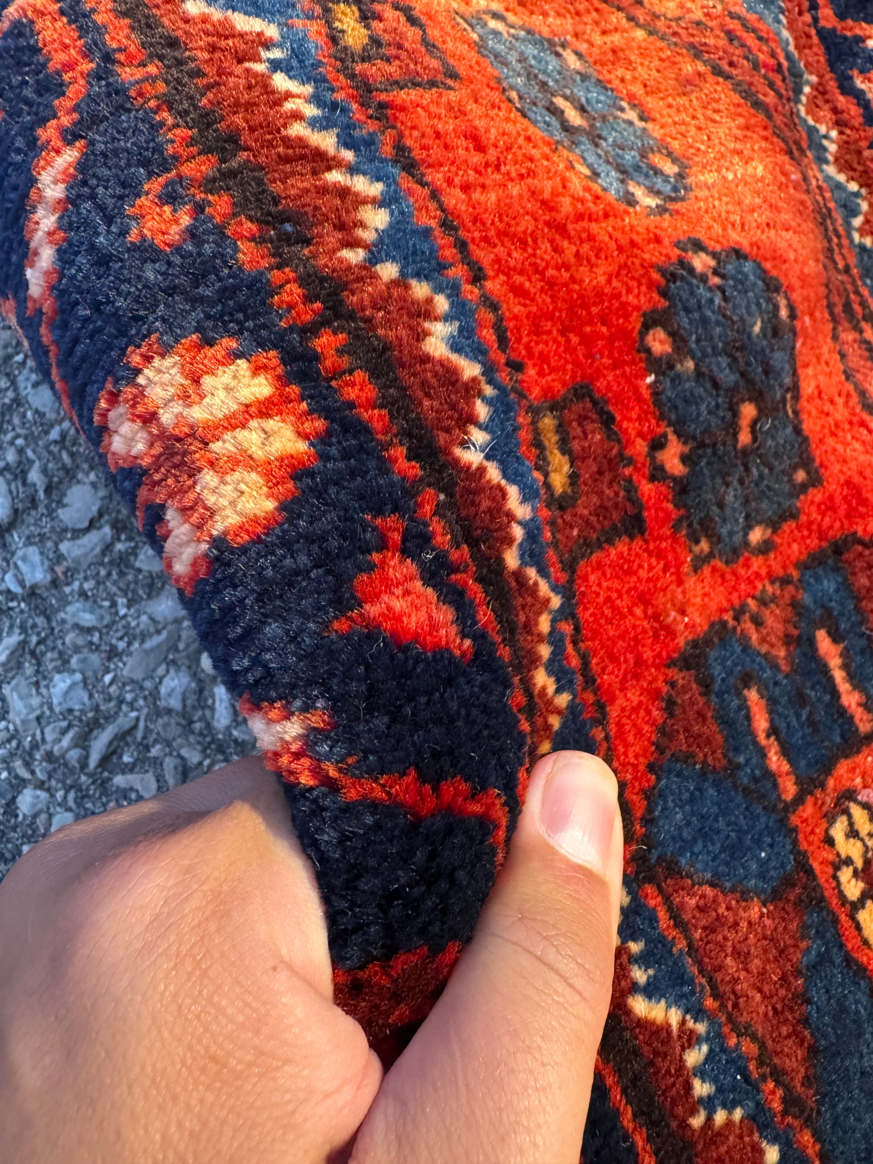 Vintage Nahavand Rug — Burnt Sienna & Indigo Village Motifs. Additional original photograph showing the rug's surface, design and weave. SKU 52507103.