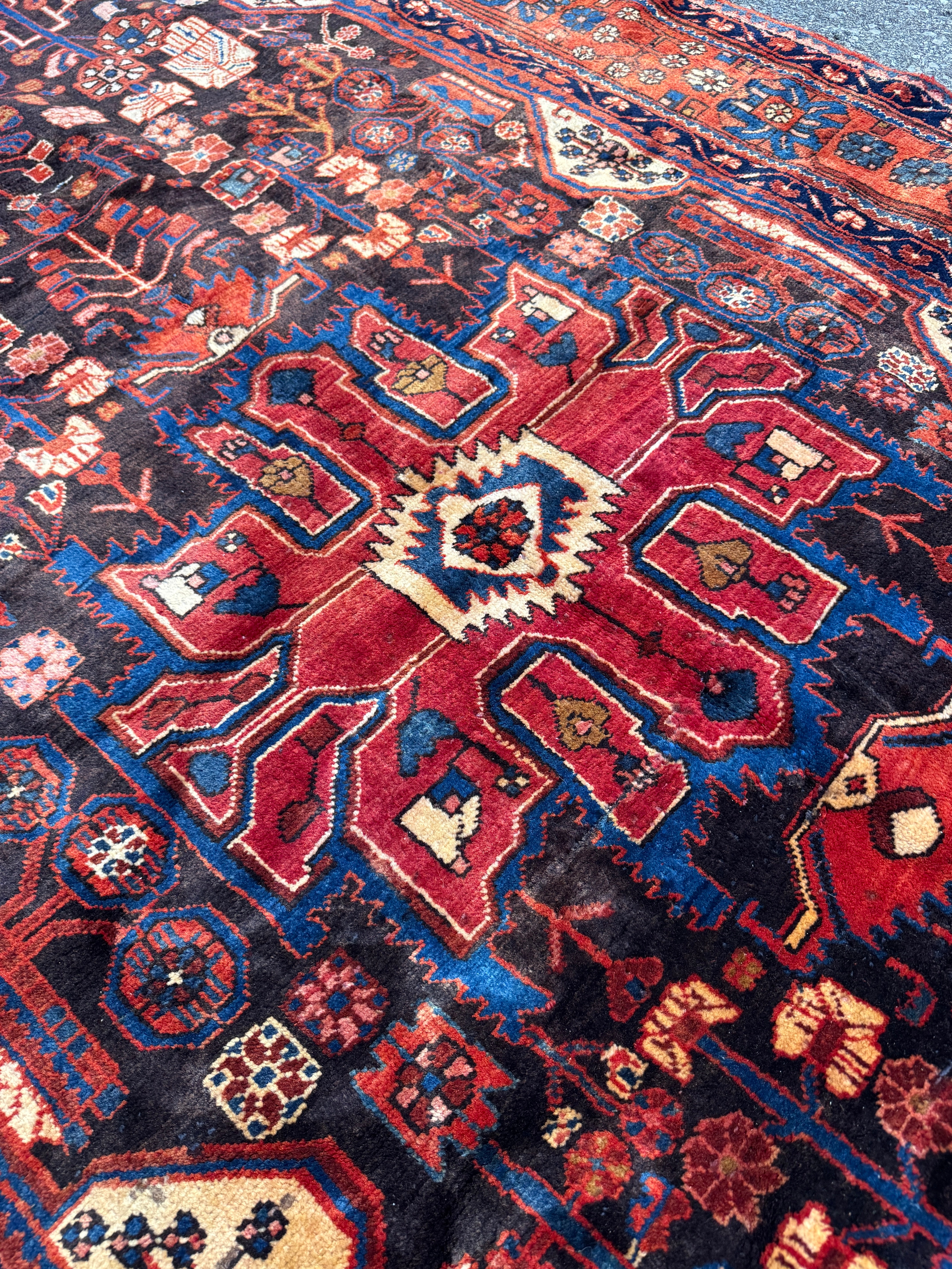 Vintage Nahavand Rug — Burnt Sienna & Indigo Village Motifs. Additional original photograph showing the rug's surface, design and weave. SKU 52507103.