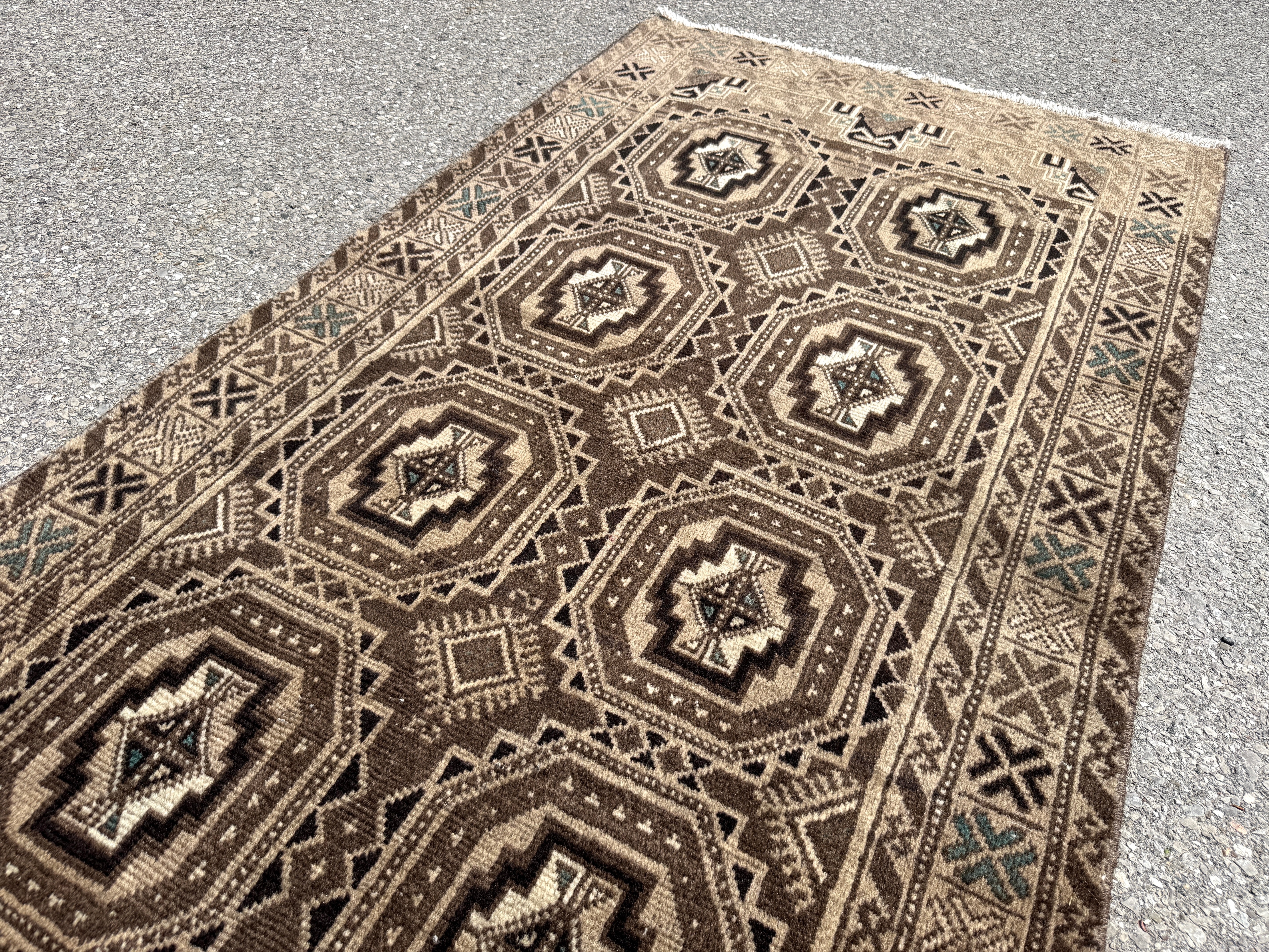 Baluch Rug — Walnut & Ivory Octagonal Motifs. Additional original photograph showing the rug's surface, design and weave. SKU 52507105.