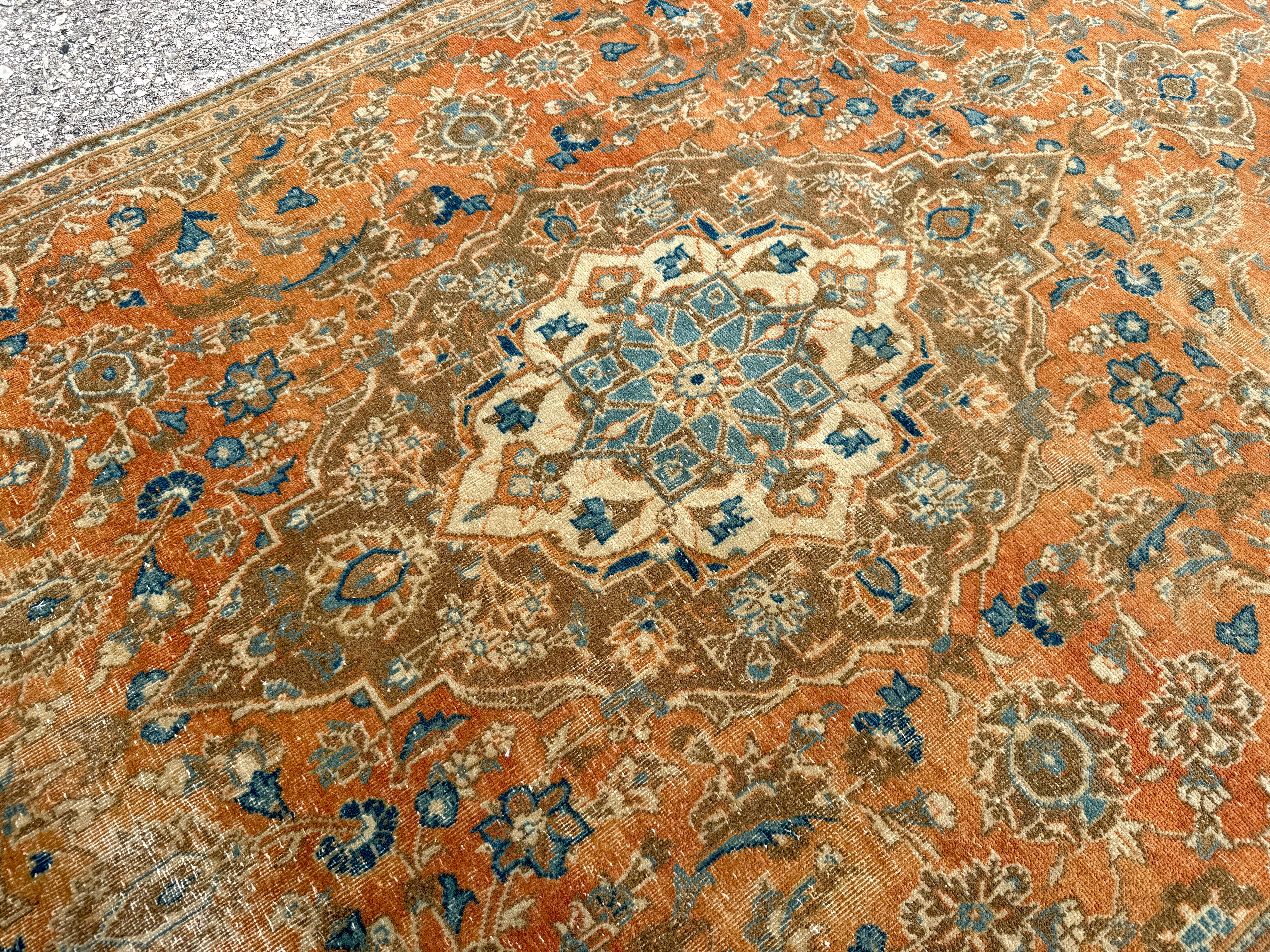 Vintage Kashan Rug — Terracotta & Soft Blue Florals. Additional original photograph showing the rug's surface, design and weave. SKU 52510112.