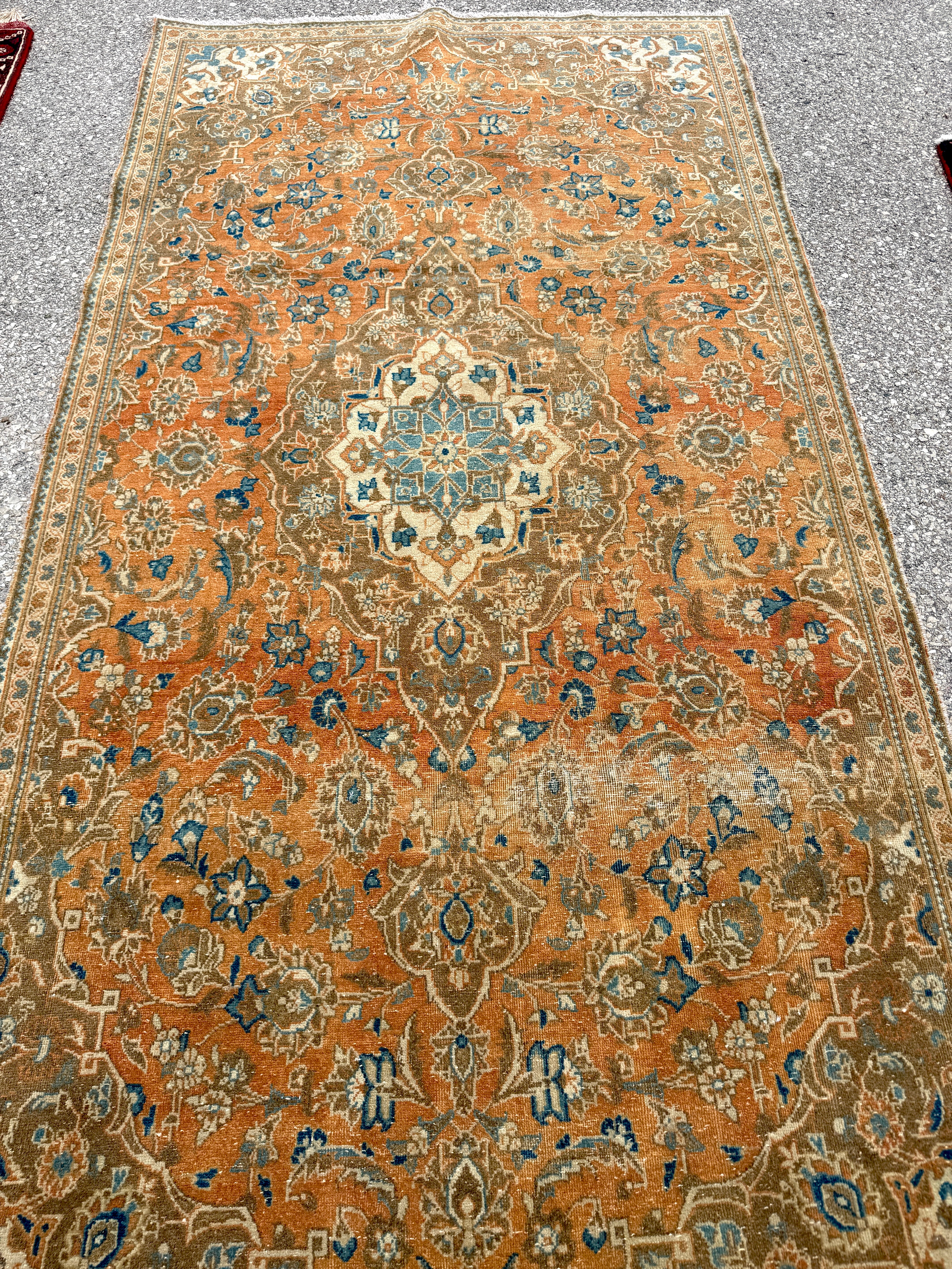 Vintage Kashan Rug — Terracotta & Soft Blue Florals. Additional original photograph showing the rug's surface, design and weave. SKU 52510112.