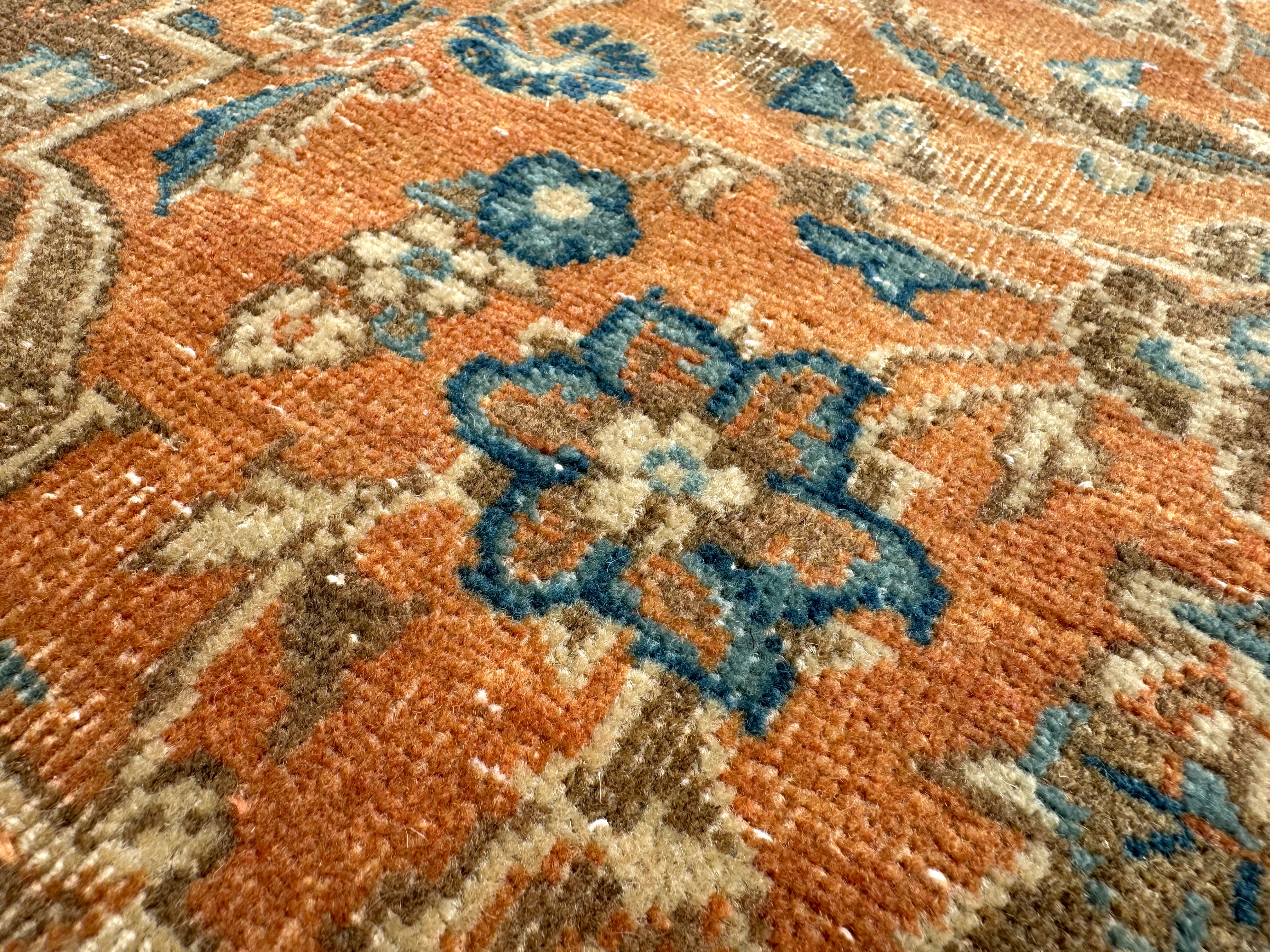 Vintage Kashan Rug — Terracotta & Soft Blue Florals. Additional original photograph showing the rug's surface, design and weave. SKU 52510112.