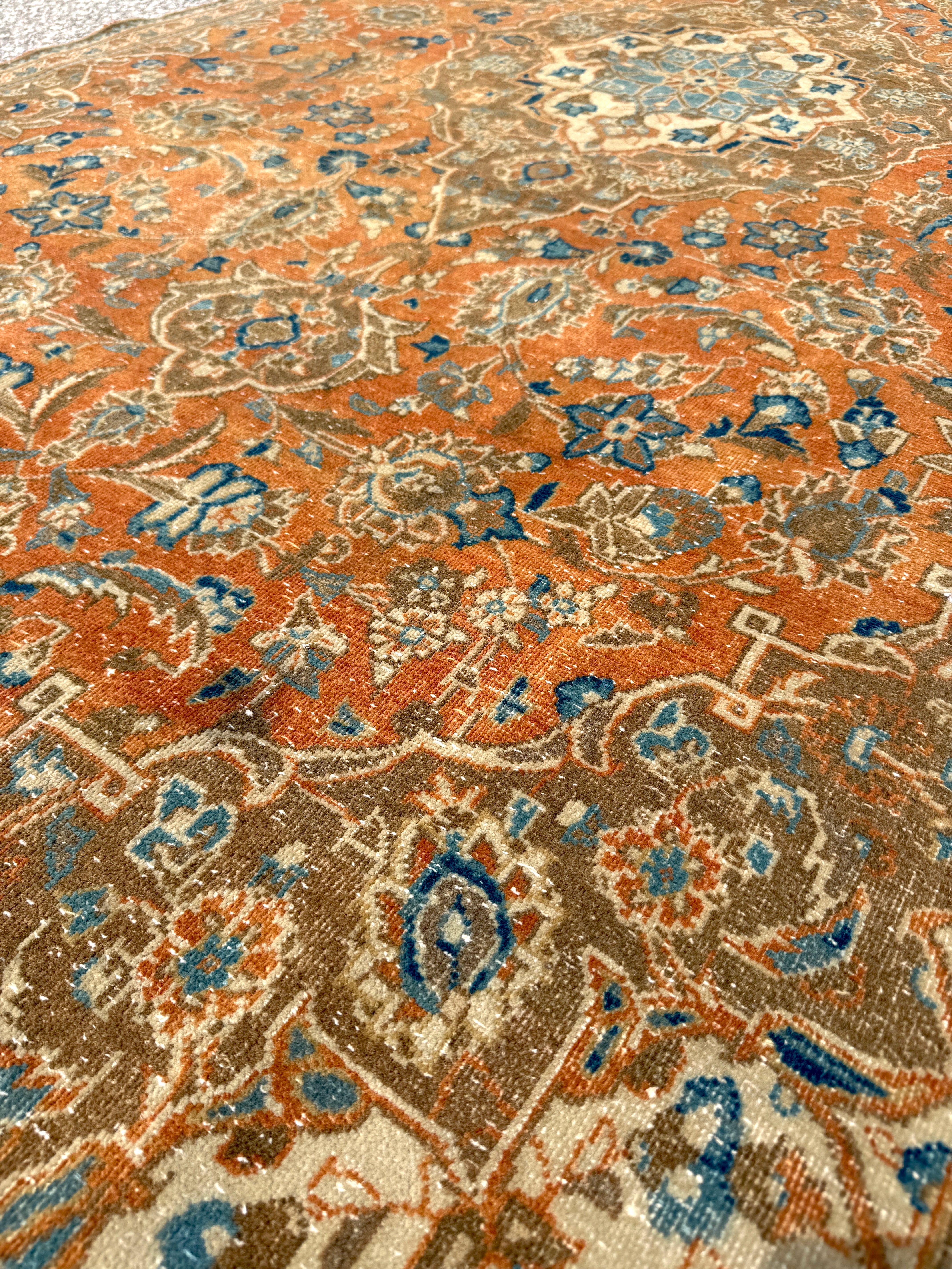 Vintage Kashan Rug — Terracotta & Soft Blue Florals. Additional original photograph showing the rug's surface, design and weave. SKU 52510112.