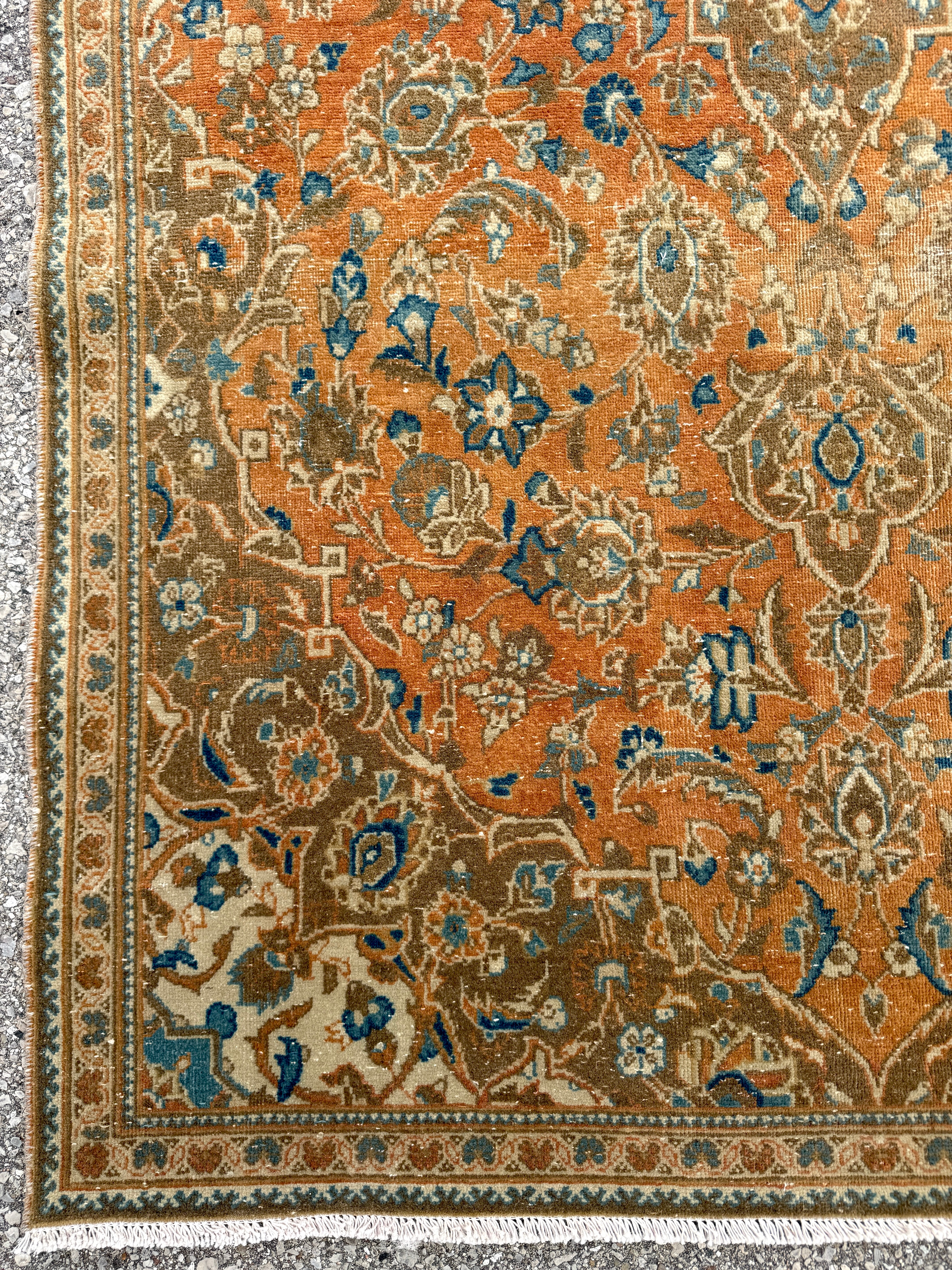 Vintage Kashan Rug — Terracotta & Soft Blue Florals. Additional original photograph showing the rug's surface, design and weave. SKU 52510112.