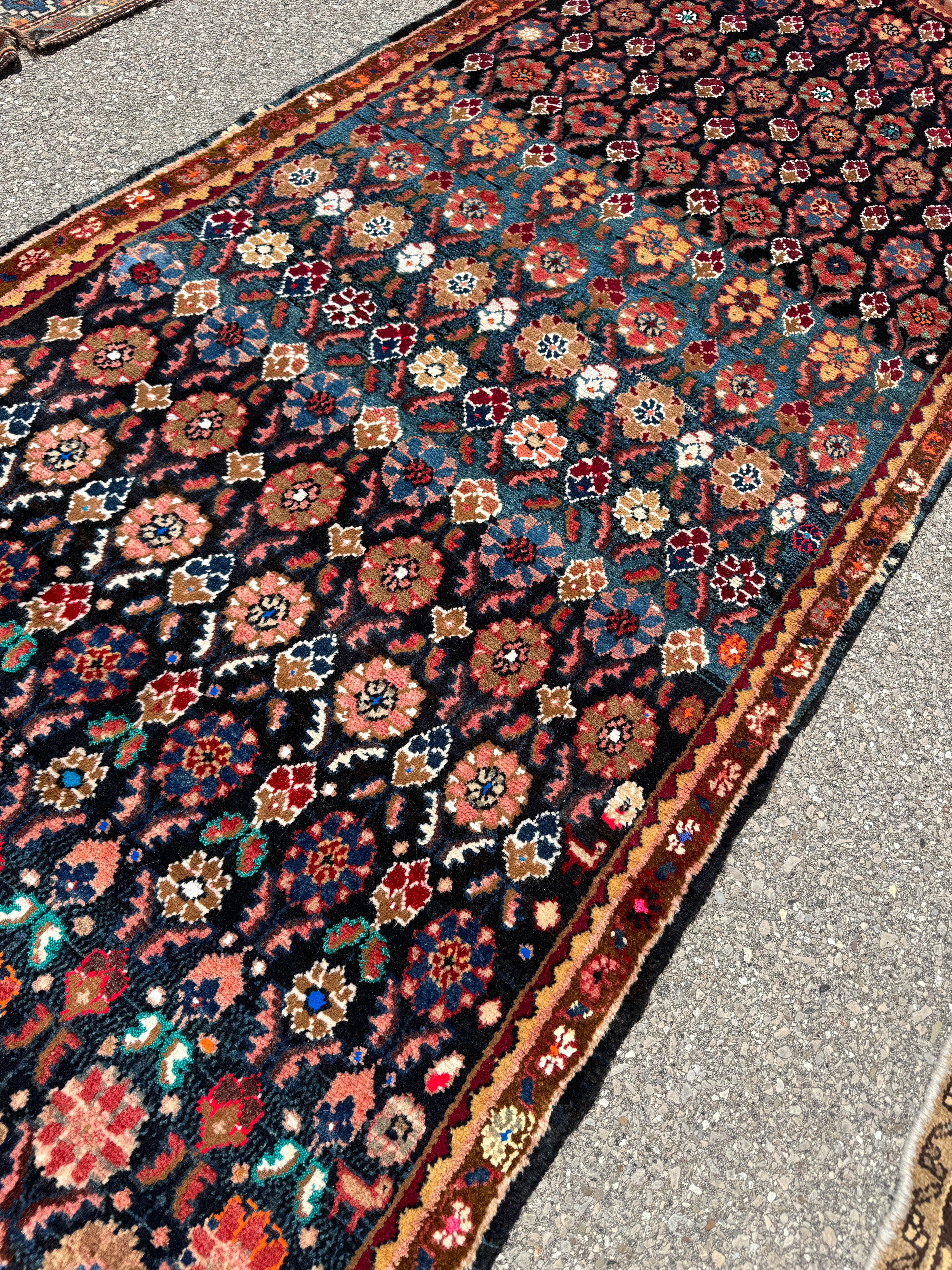 Hamadan Runner — Jewel-Tone Floral Rows on Indigo. Additional original photograph showing the rug's surface, design and weave. SKU 52510133.