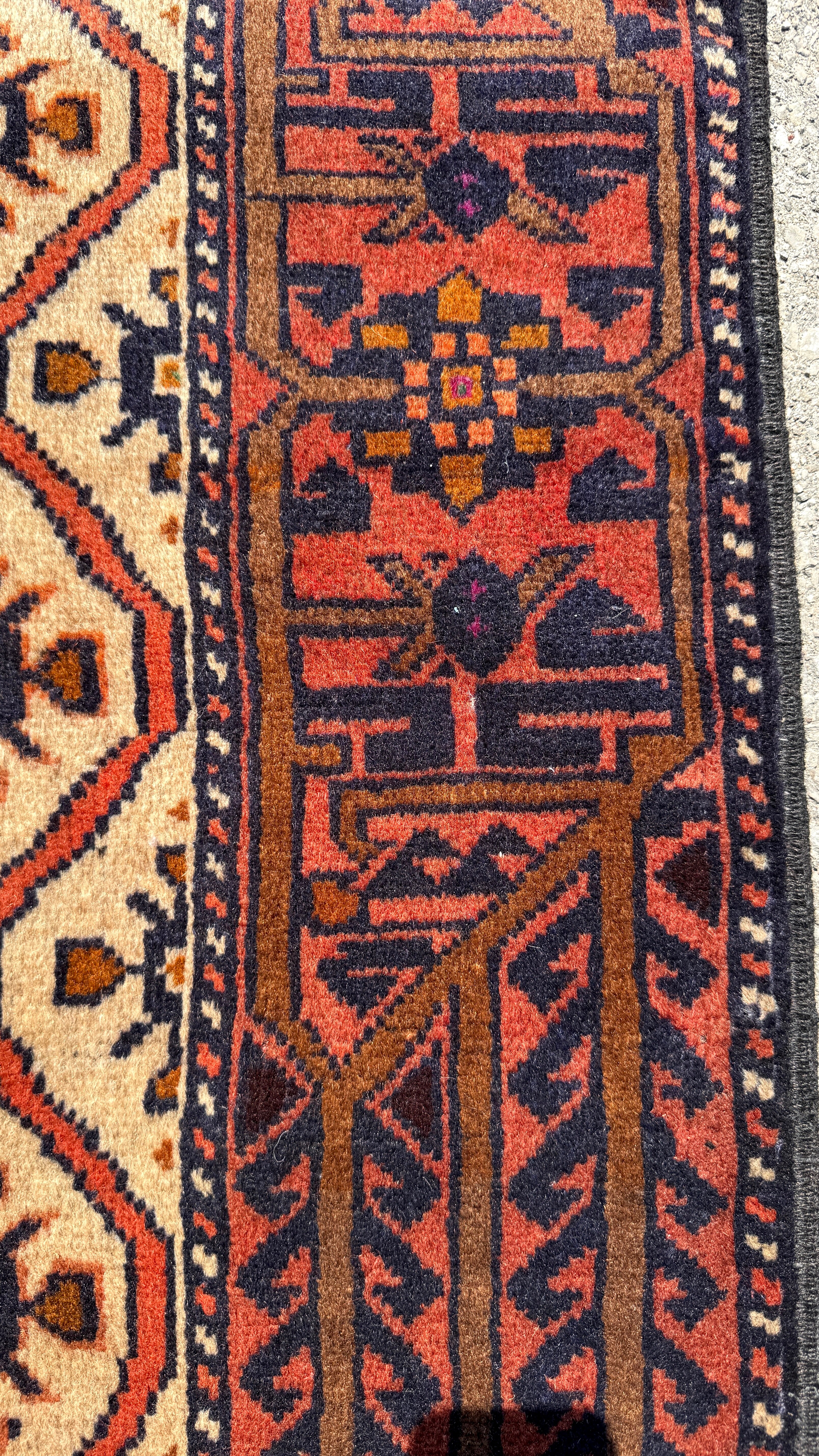 Quchan Kurdish Runner — Ivory Rosette Lattice & Rust Border. Additional original photograph showing the rug's surface, design and weave. SKU 52510150.