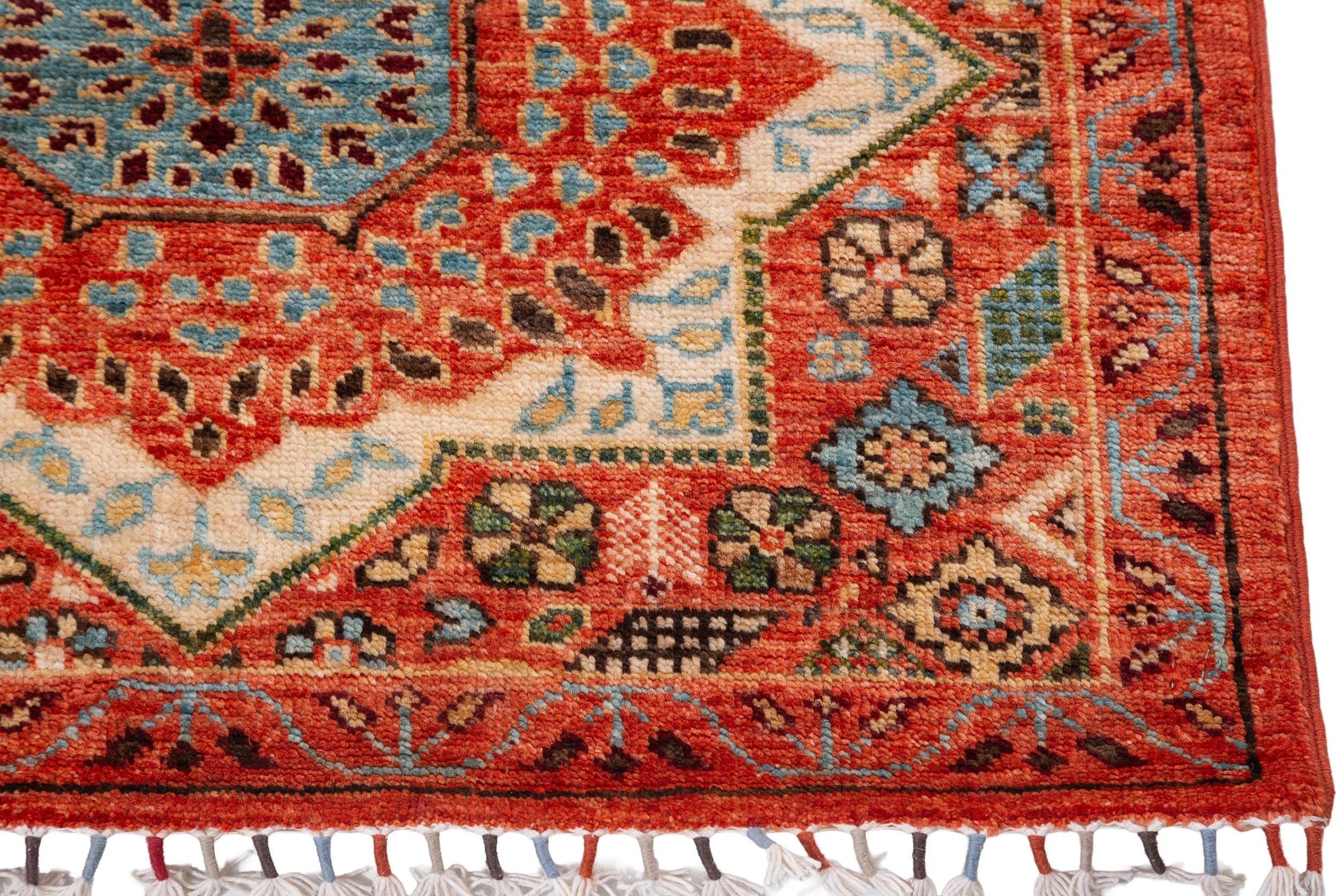 Afghan Mamluk Runner in rust and turquoise — pattern, texture or angled view