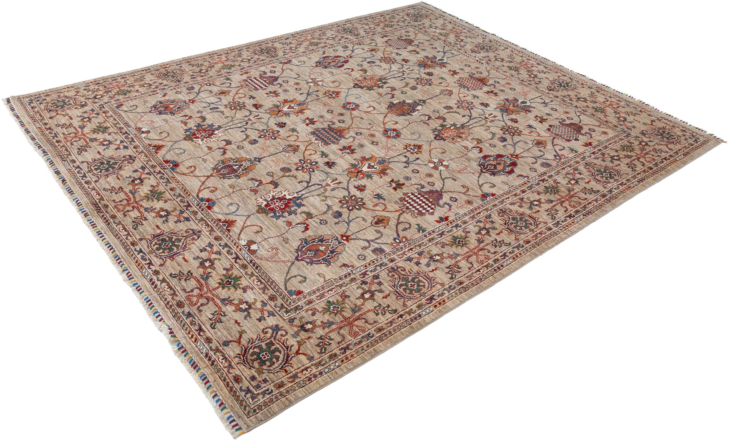 Afghan Sultani Rug in beige and burgundy — pattern, texture or angled view