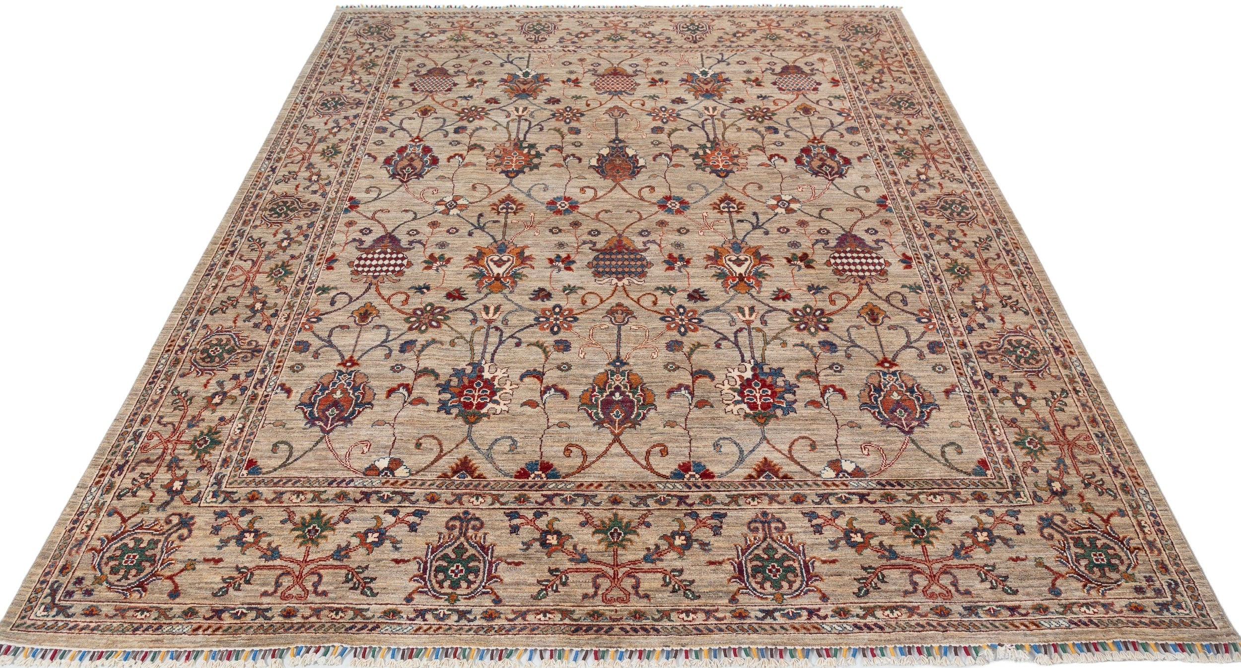 Afghan Sultani Rug in beige and burgundy — pattern, texture or angled view