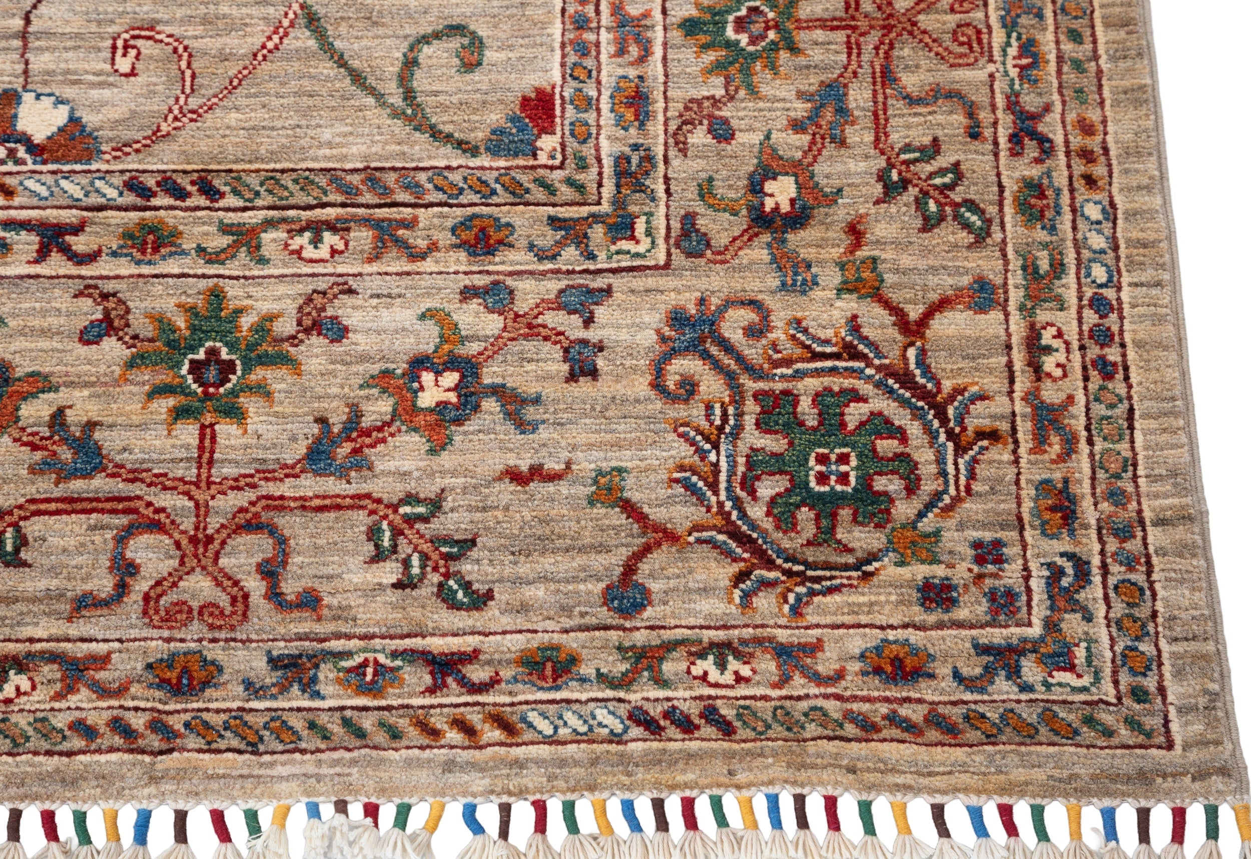 Afghan Sultani Rug in beige and burgundy — pattern, texture or angled view