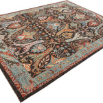 Afghan Chobbi Rug in charcoal, blue and rust — pattern, texture or angled view