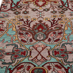 Afghan Chobbi Runner in cream, turquoise and burgundy — pattern, texture or angled view