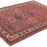 Afghan Super Kazak Rug in rose, navy and gold — pattern, texture or angled view