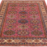 Afghan Super Kazak Rug in rose, navy and gold — pattern, texture or angled view