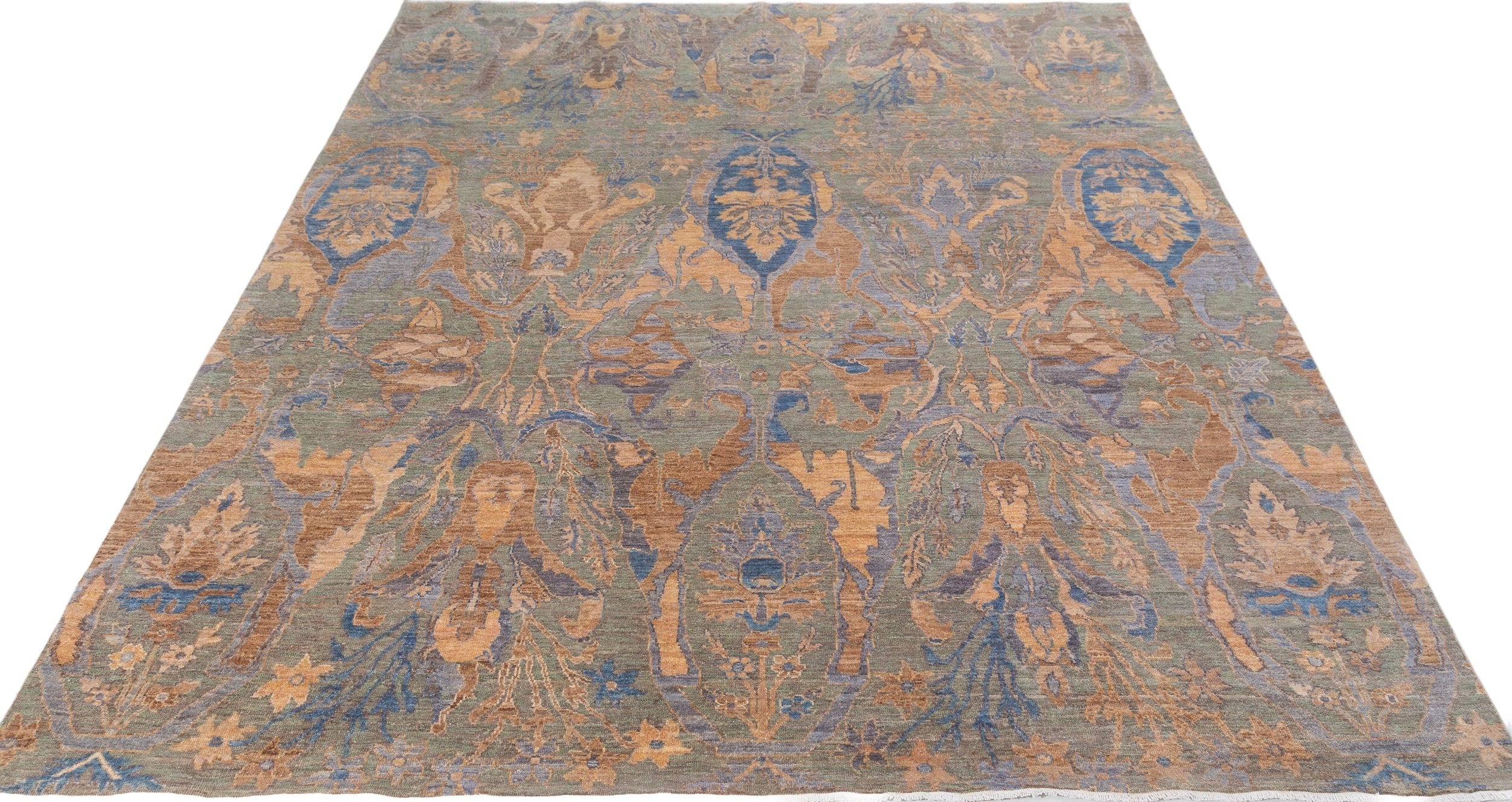 Chobbi Rug in muted blue and gold — pattern, texture or angled view
