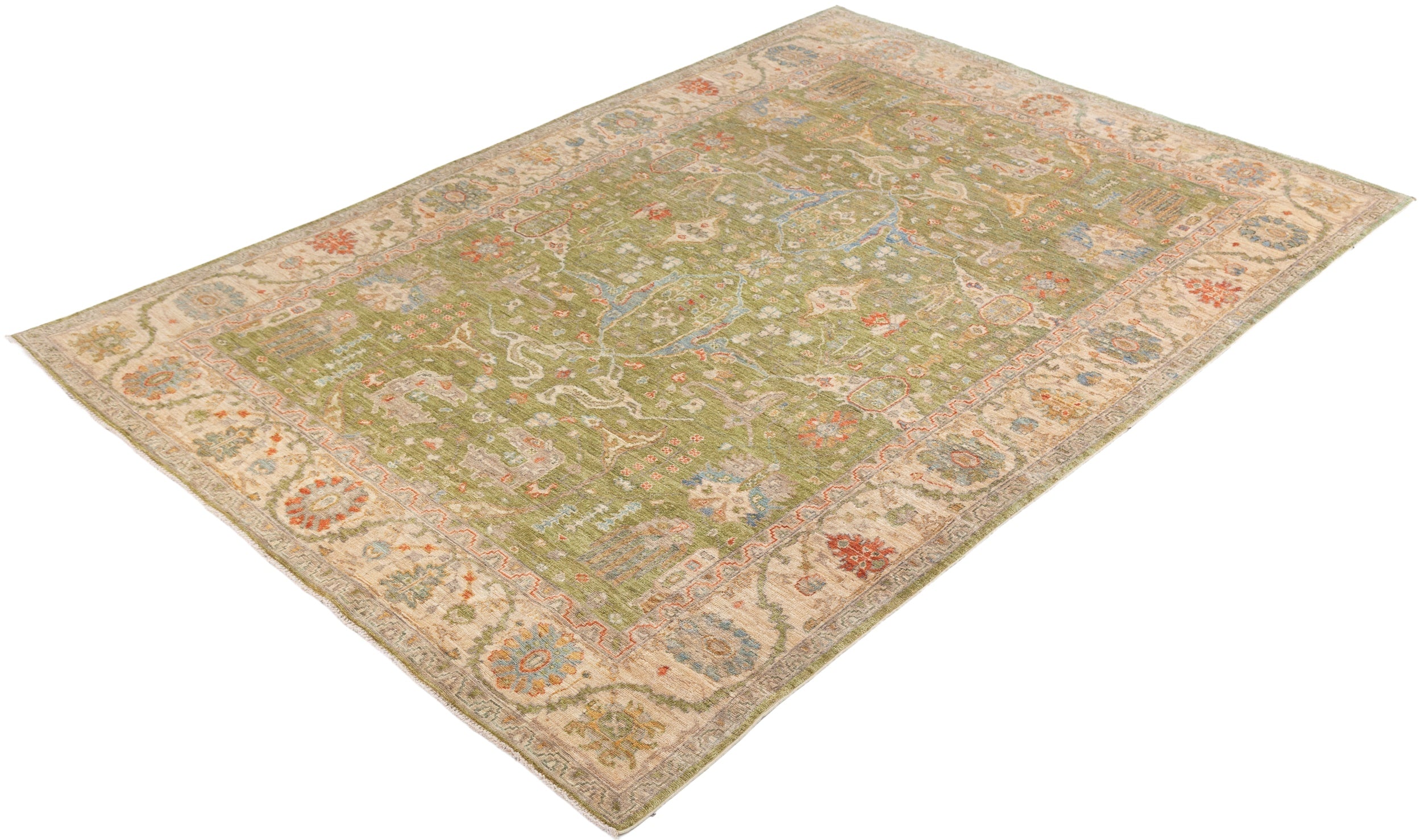 Chobbi Rug in olive green and cream — pattern, texture or angled view
