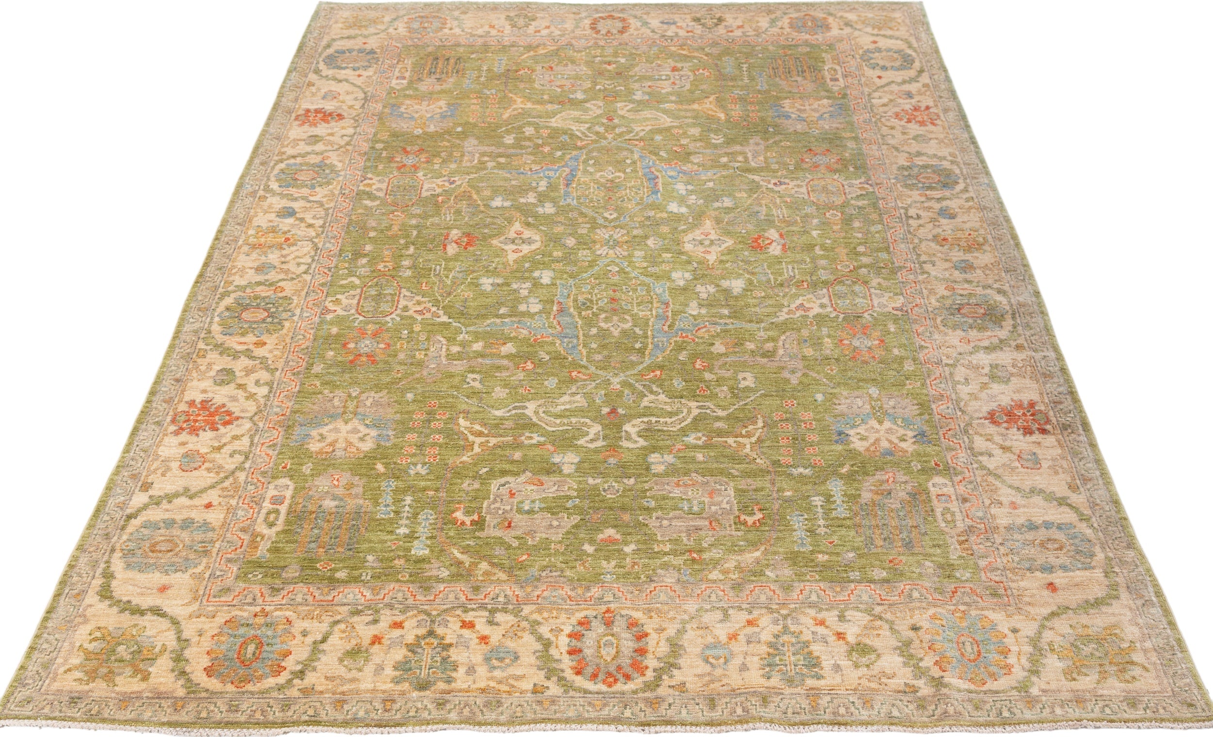 Chobbi Rug in olive green and cream — pattern, texture or angled view
