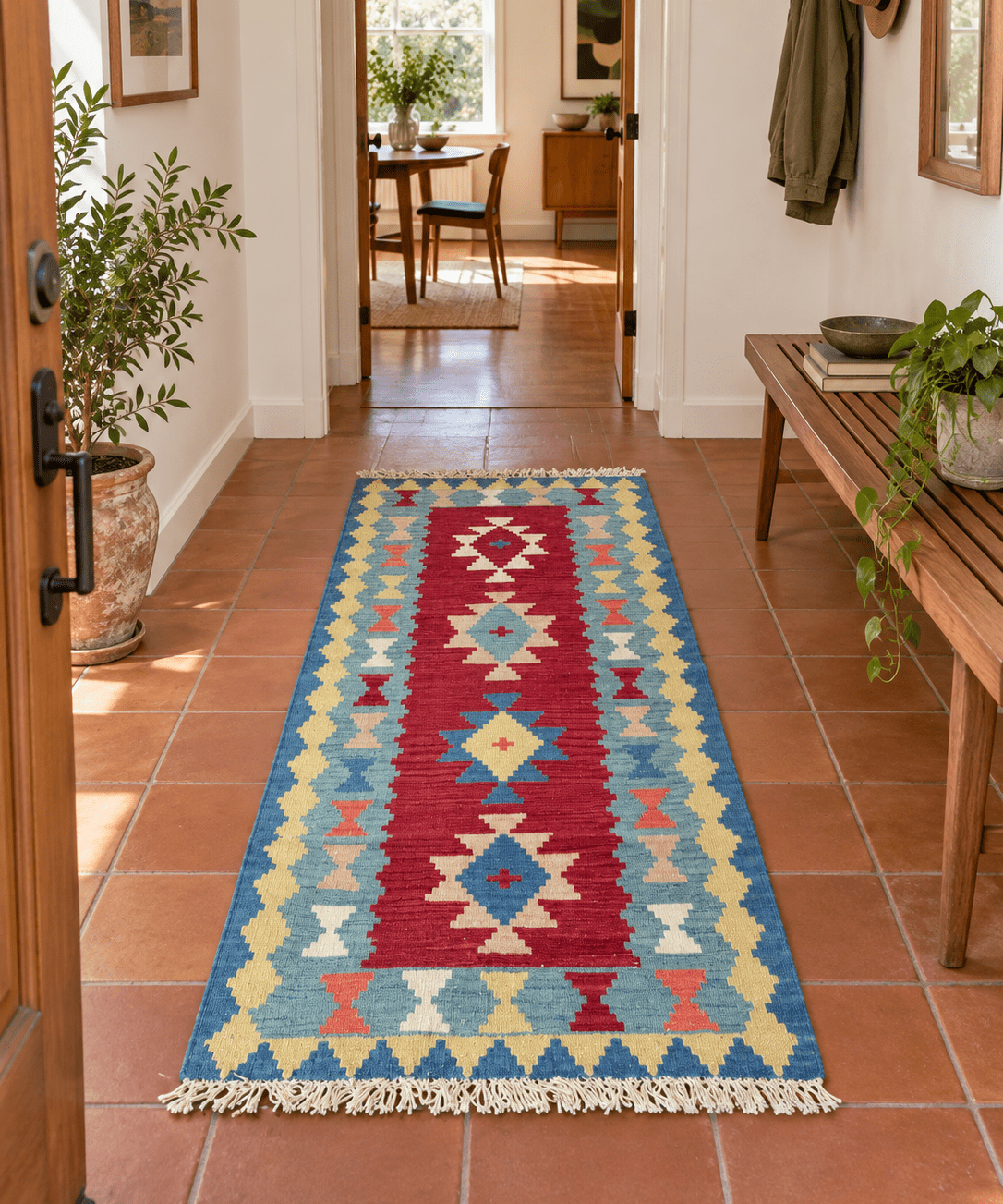 Shiraz Kilim Runner — Khati Design in Ruby & Sky Blue | 2'10" × 6'3" - Rug the Rock - availableavailable rugsKilim Rugs