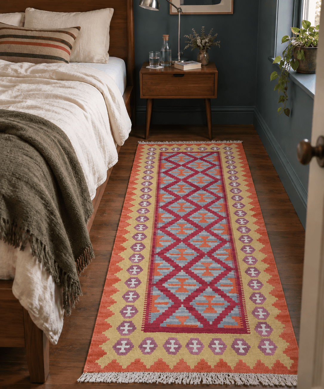 Shiraz Kilim Runner — Saffron Toranj Setare Design | 2'9" × 6'5" - Rug the Rock - availableavailable rugsKilim Rugs