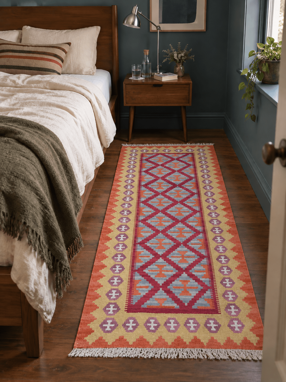Shiraz Kilim Runner — Saffron Toranj Setare Design | 2'9" × 6'5" - Rug the Rock - availableavailable rugsKilim Rugs