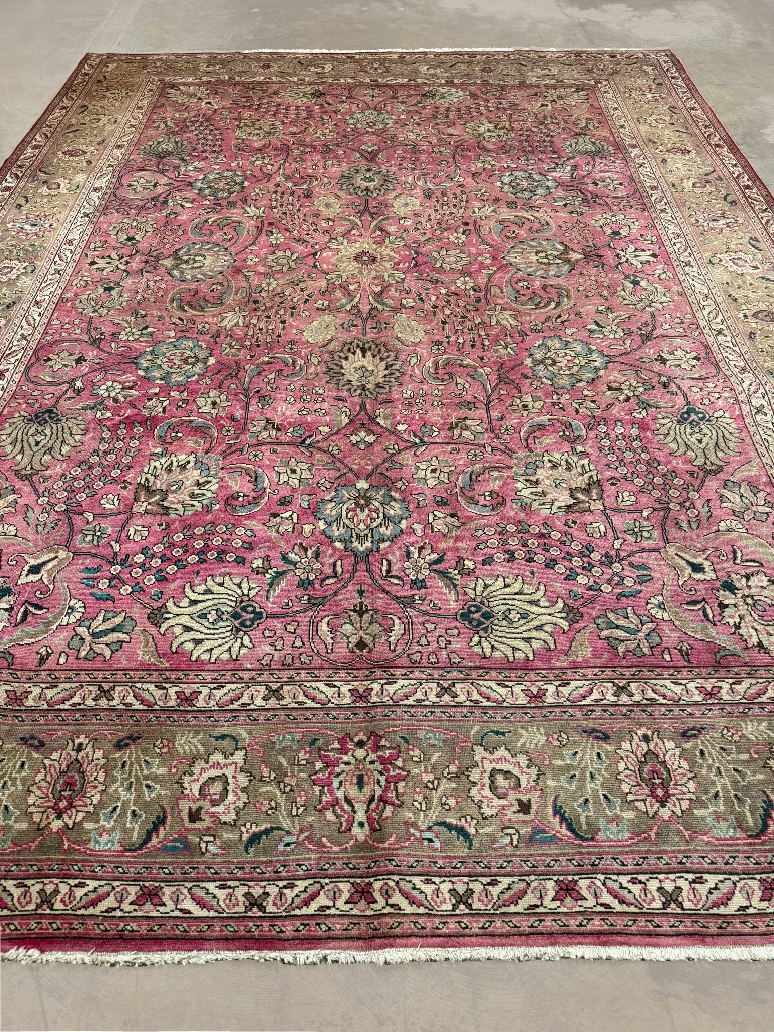 Tabriz Rug — Dusty Rose Florals | 9'10" × 12'9" - Rug the Rock - availableFloralHand-knotted