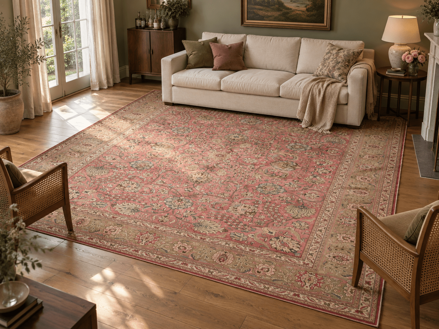 Tabriz Rug — Dusty Rose Florals | 9'10" × 12'9" - Rug the Rock - availableFloralHand-knotted
