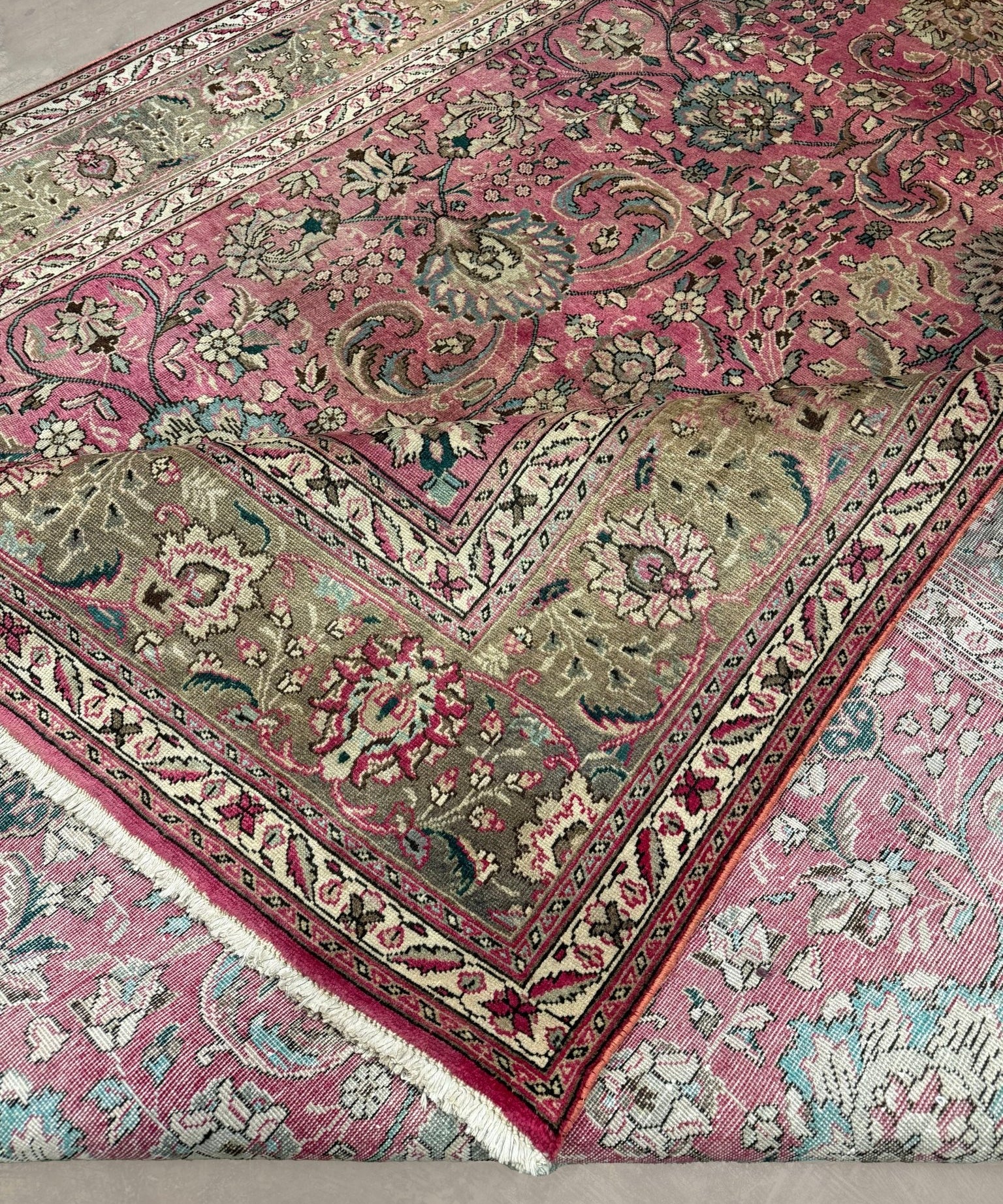 Tabriz Rug — Dusty Rose Florals | 9'10" × 12'9" - Rug the Rock - availableFloralHand-knotted