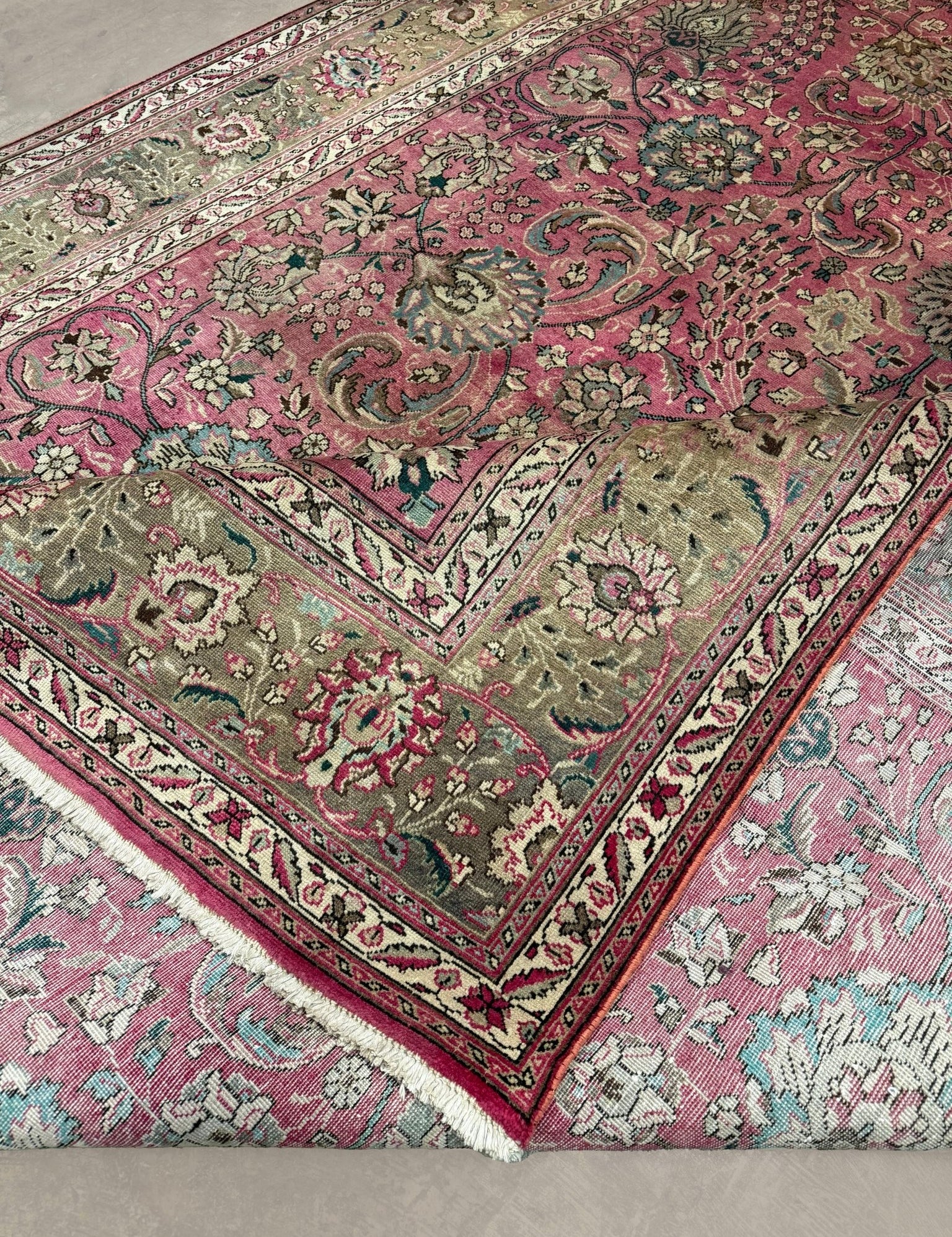 Tabriz Rug — Dusty Rose Florals | 9'10" × 12'9" - Rug the Rock - availableFloralHand-knotted