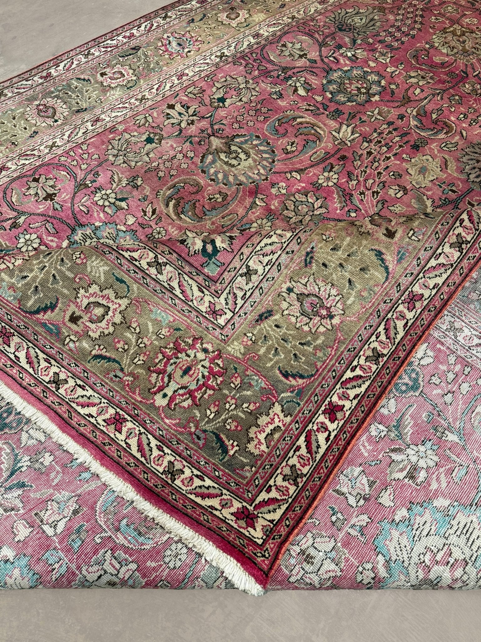 Tabriz Rug — Dusty Rose Florals | 9'10" × 12'9" - Rug the Rock - availableFloralHand-knotted