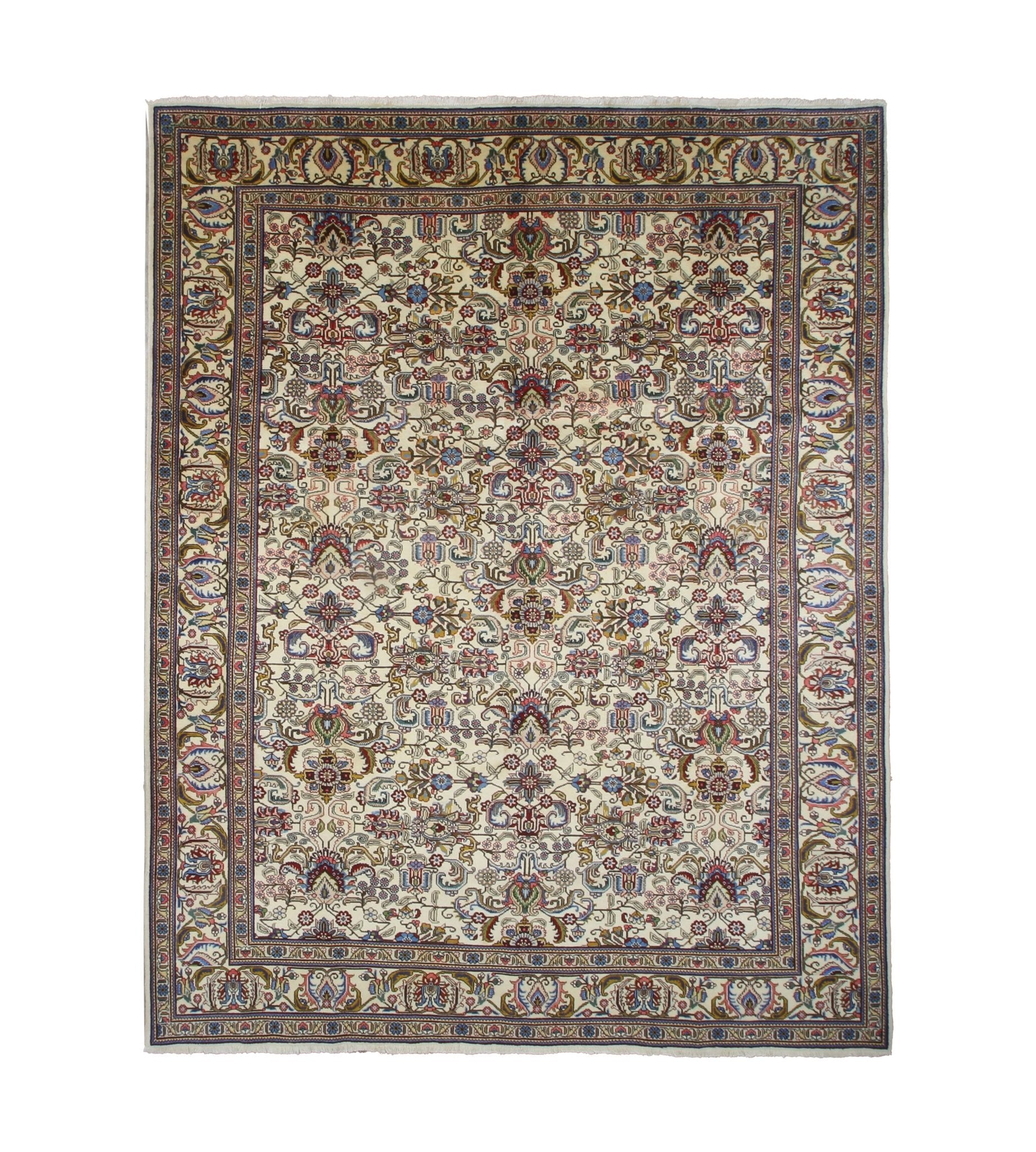 Tabriz Rug — Jewel-Tone Florals on Ivory | 9'8" × 12'4" - Rug the Rock - availableFloralHand-knotted