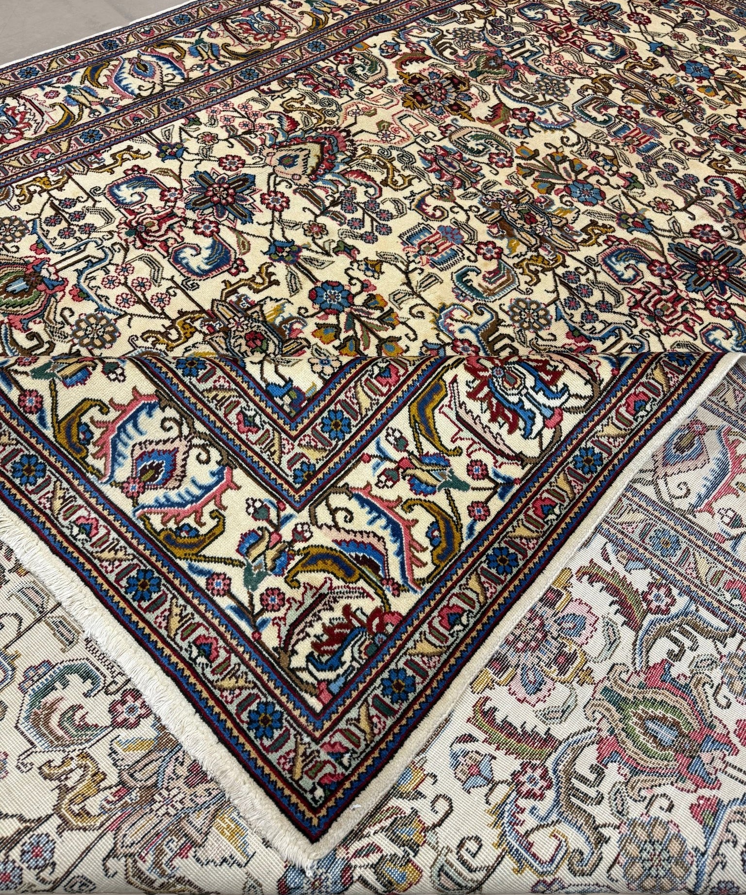 Tabriz Rug — Jewel-Tone Florals on Ivory | 9'8" × 12'4" - Rug the Rock - availableFloralHand-knotted
