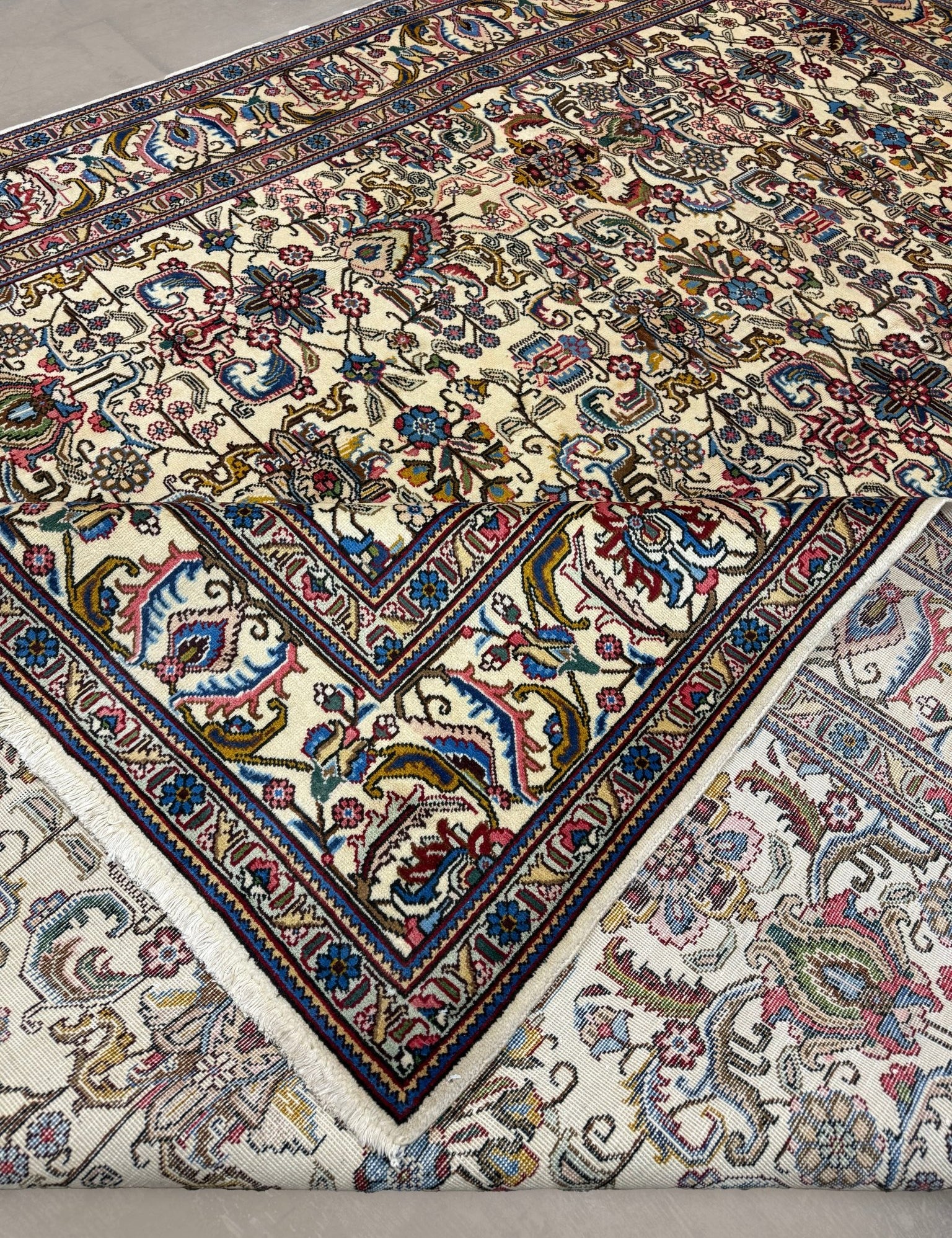 Tabriz Rug — Jewel-Tone Florals on Ivory | 9'8" × 12'4" - Rug the Rock - availableFloralHand-knotted