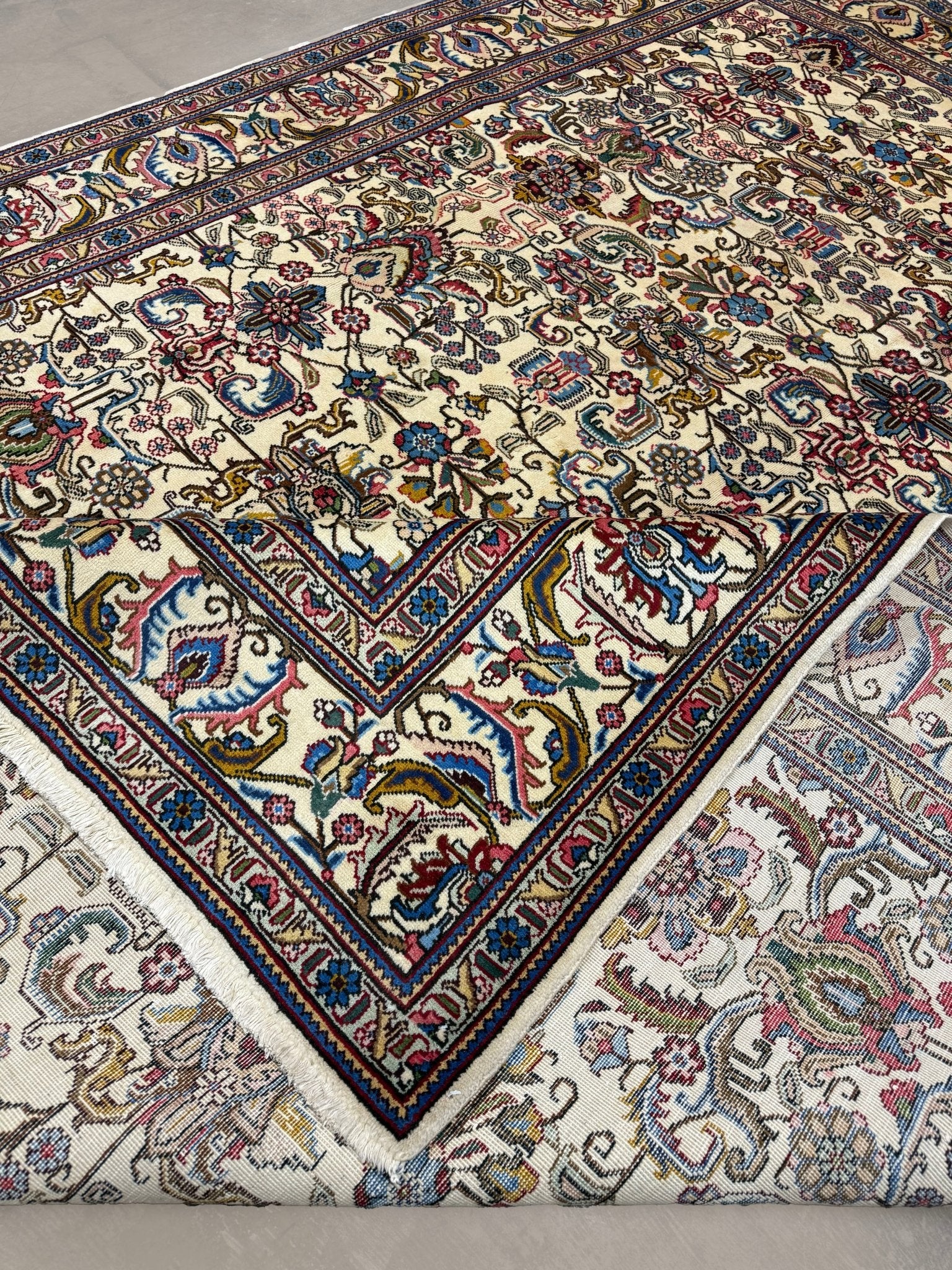 Tabriz Rug — Jewel-Tone Florals on Ivory | 9'8" × 12'4" - Rug the Rock - availableFloralHand-knotted