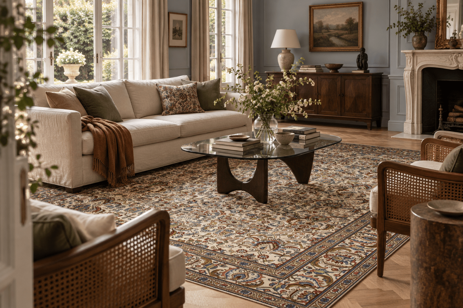 Tabriz Rug — Jewel-Tone Florals on Ivory | 9'8" × 12'4" - Rug the Rock - availableFloralHand-knotted