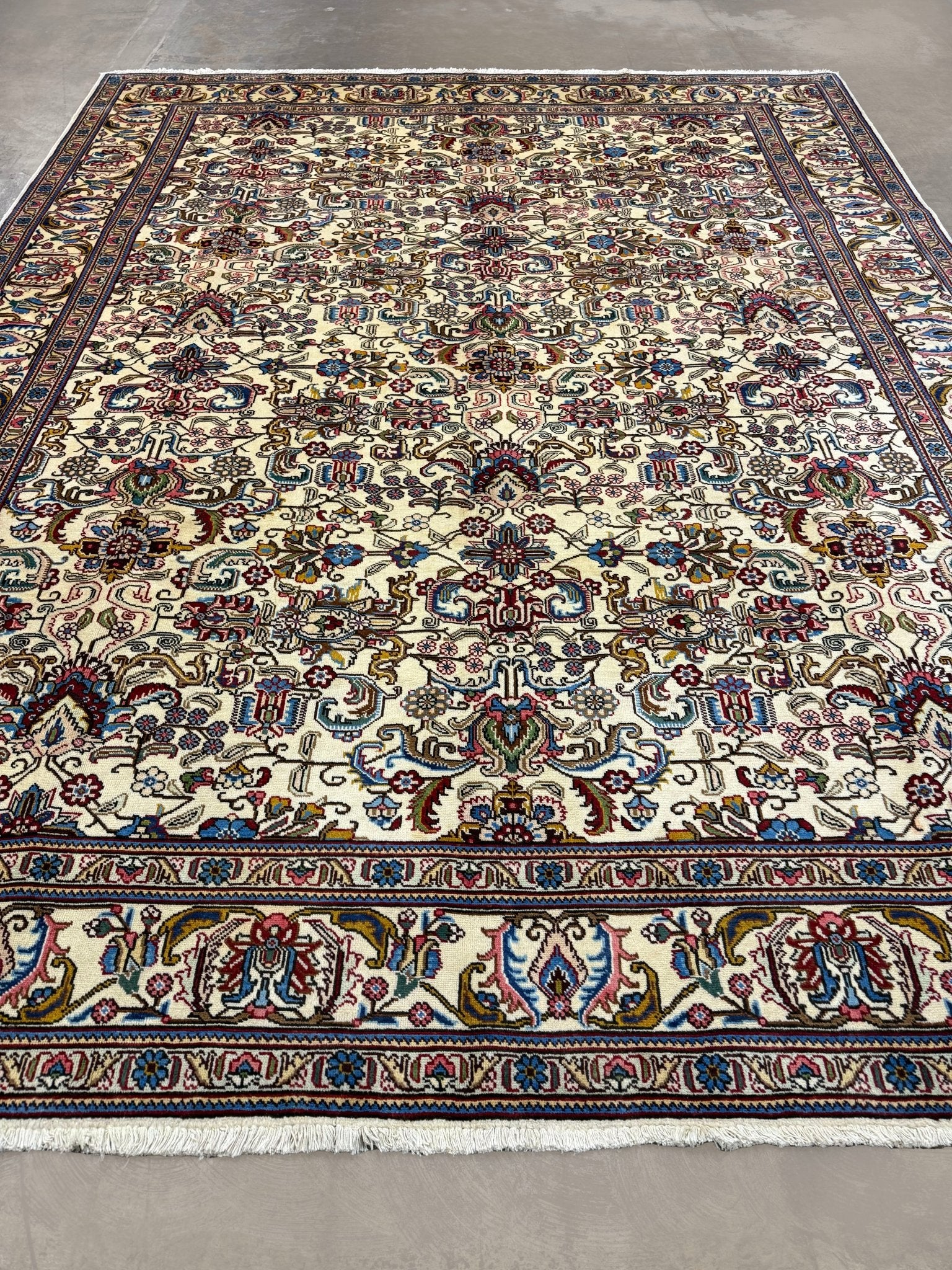 Tabriz Rug — Jewel-Tone Florals on Ivory | 9'8" × 12'4" - Rug the Rock - availableFloralHand-knotted