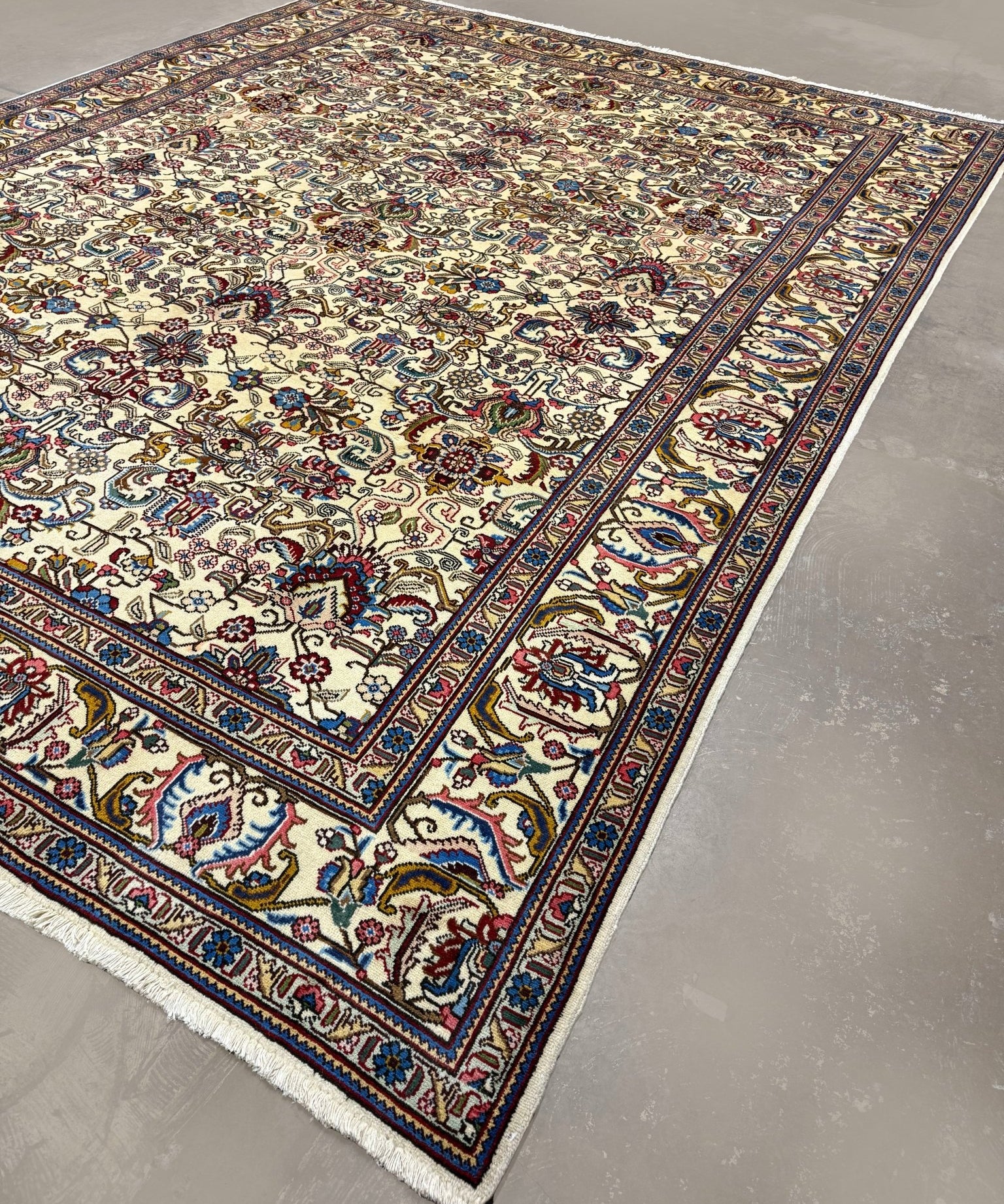 Tabriz Rug — Jewel-Tone Florals on Ivory | 9'8" × 12'4" - Rug the Rock - availableFloralHand-knotted