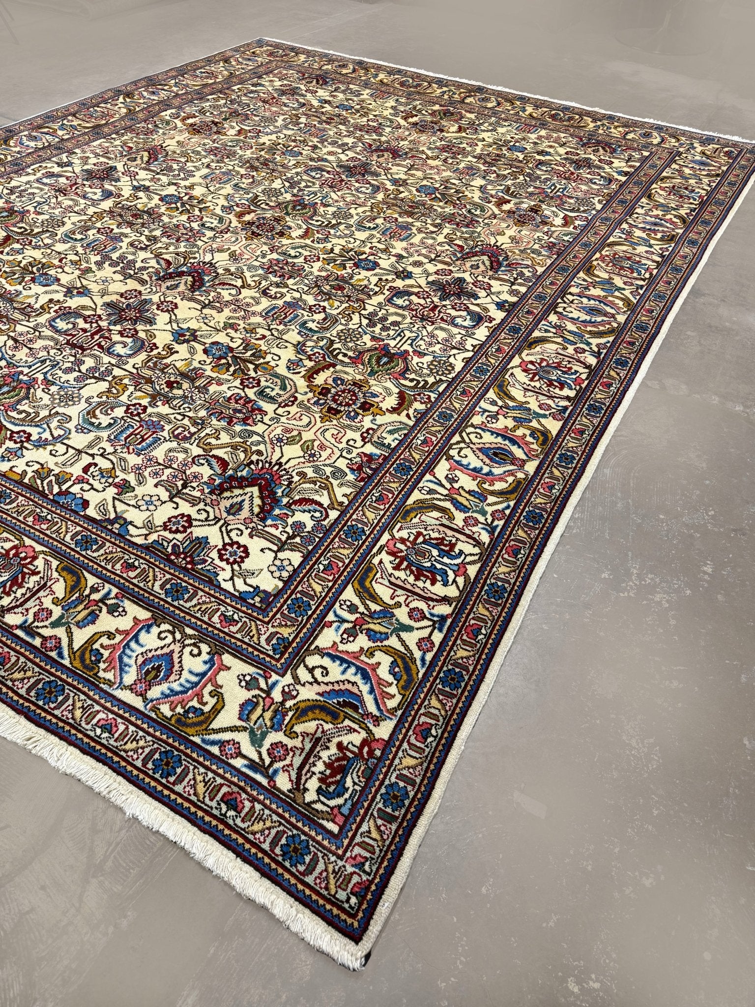 Tabriz Rug — Jewel-Tone Florals on Ivory | 9'8" × 12'4" - Rug the Rock - availableFloralHand-knotted