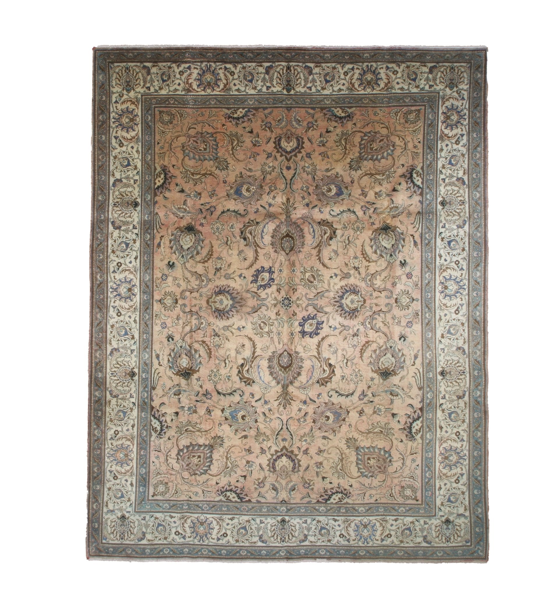 Tabriz Rug — Peach & Slate Blue | 9'11" × 12'10" - Rug the Rock - availableFloralHand-knotted