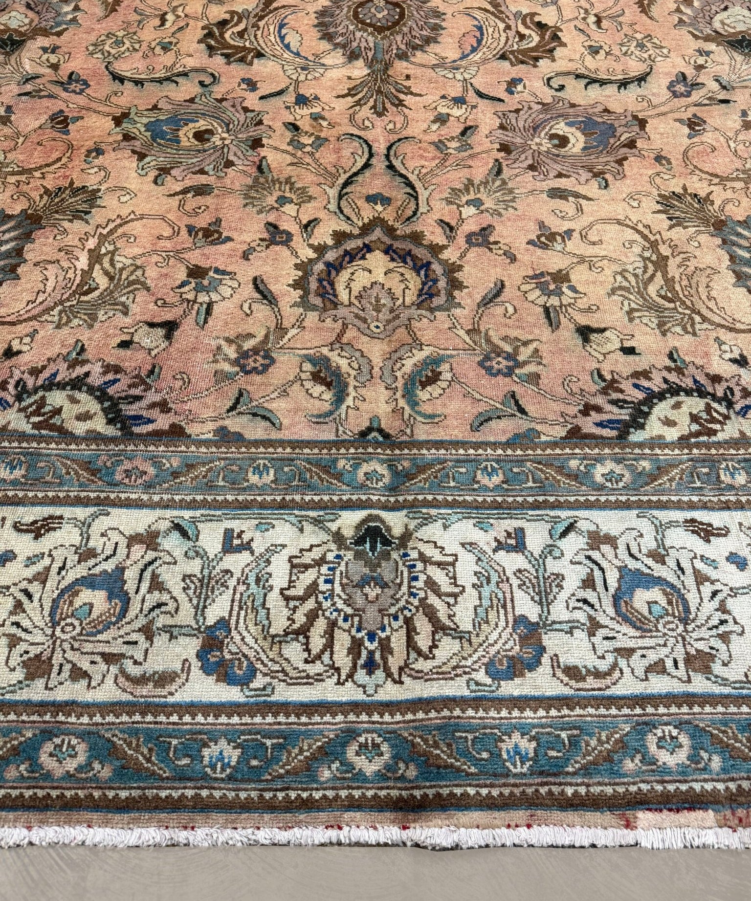 Tabriz Rug — Peach & Slate Blue | 9'11" × 12'10" - Rug the Rock - availableFloralHand-knotted