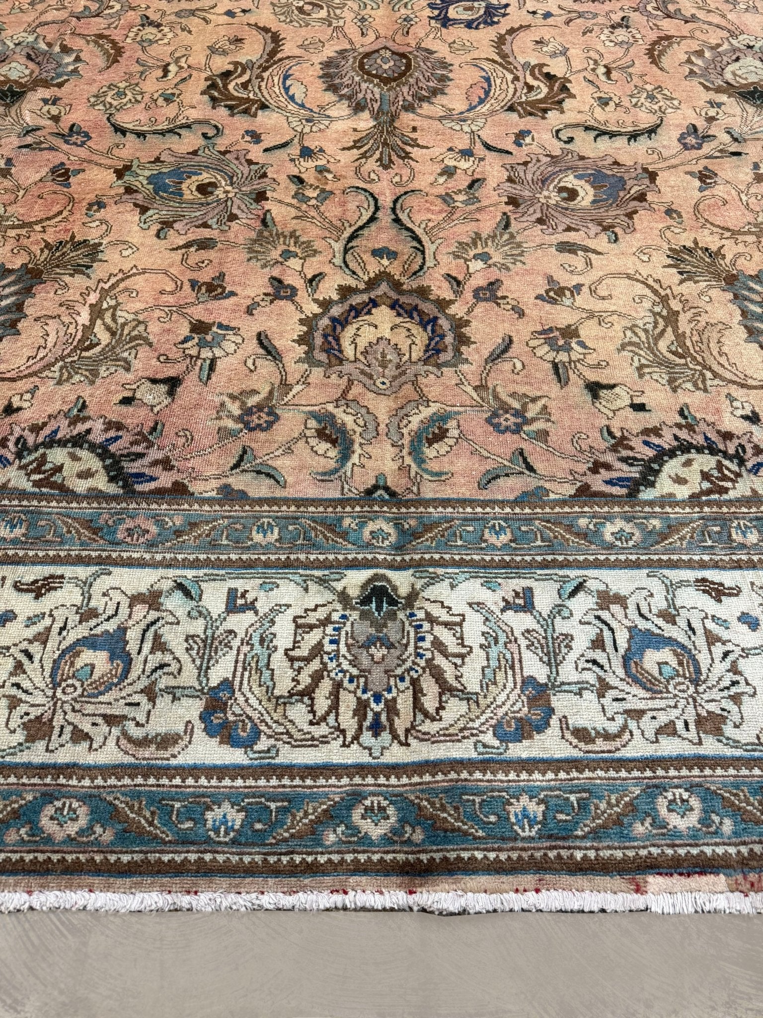 Tabriz Rug — Peach & Slate Blue | 9'11" × 12'10" - Rug the Rock - availableFloralHand-knotted