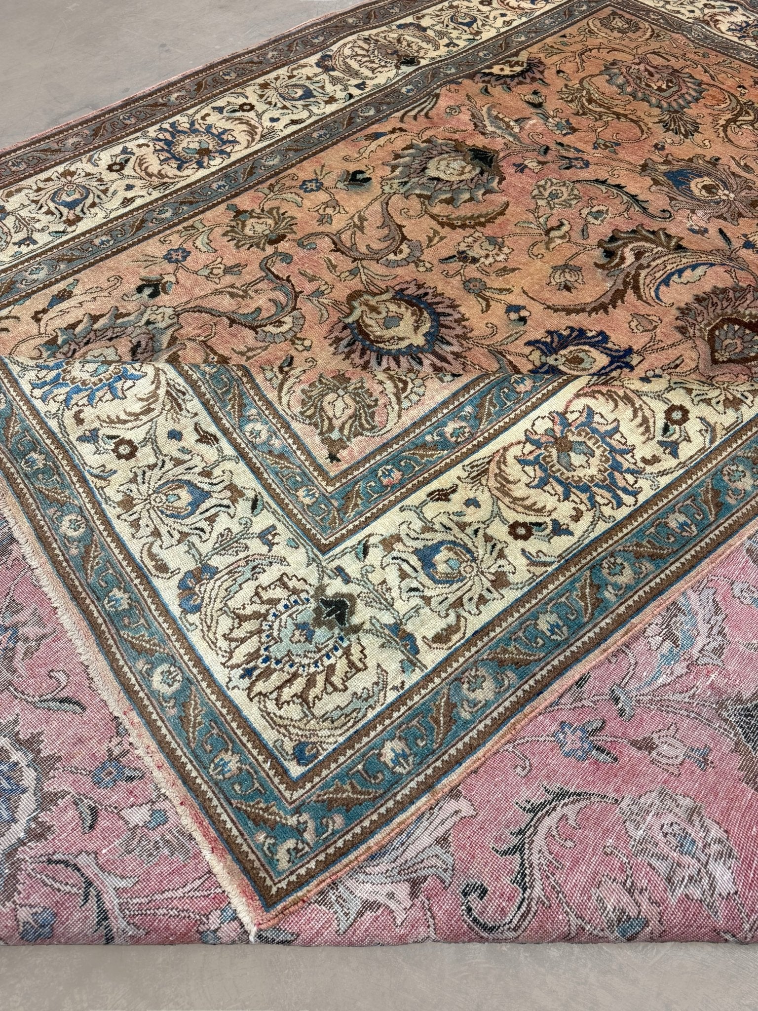 Tabriz Rug — Peach & Slate Blue | 9'11" × 12'10" - Rug the Rock - availableFloralHand-knotted