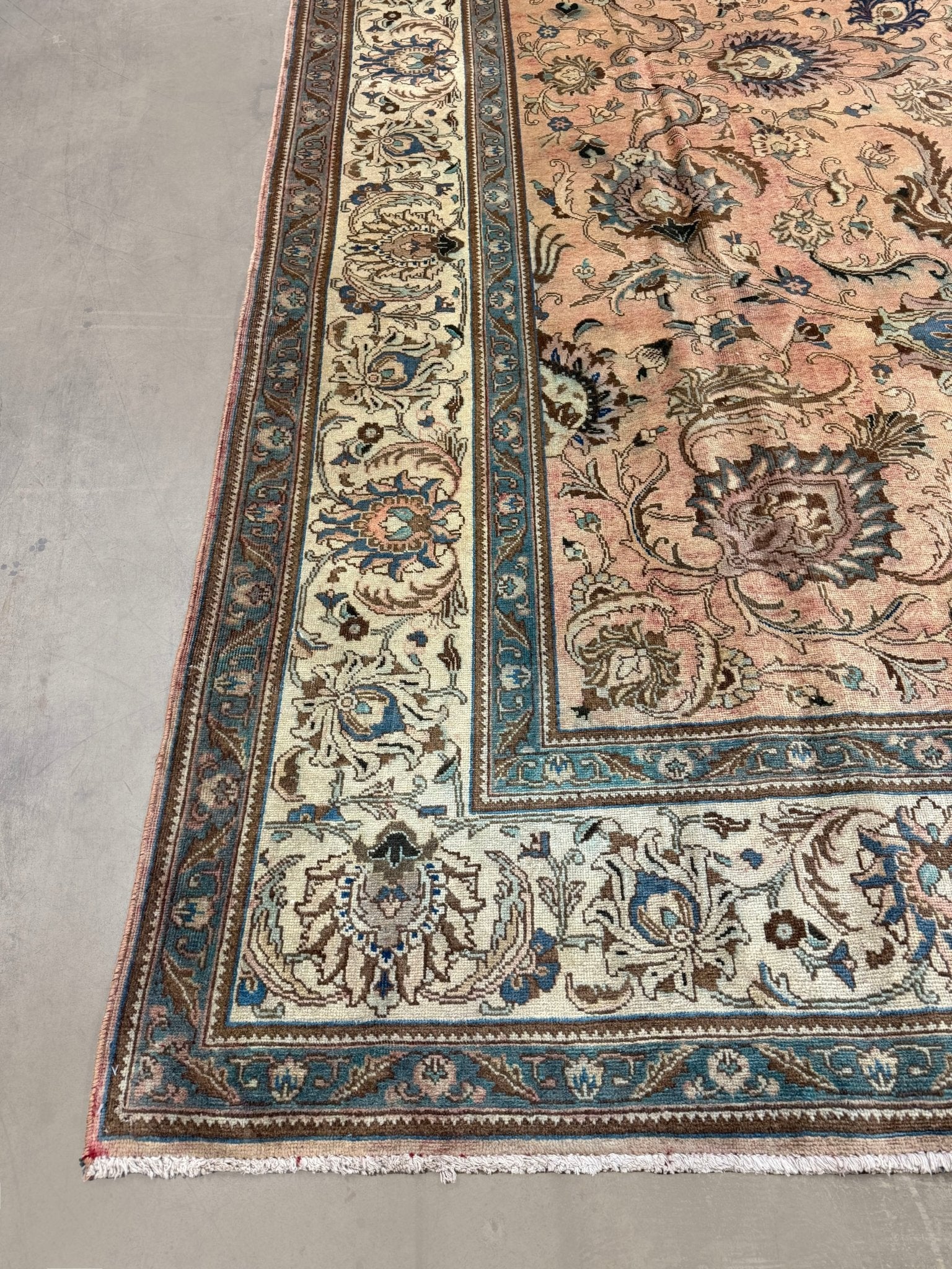 Tabriz Rug — Peach & Slate Blue | 9'11" × 12'10" - Rug the Rock - availableFloralHand-knotted