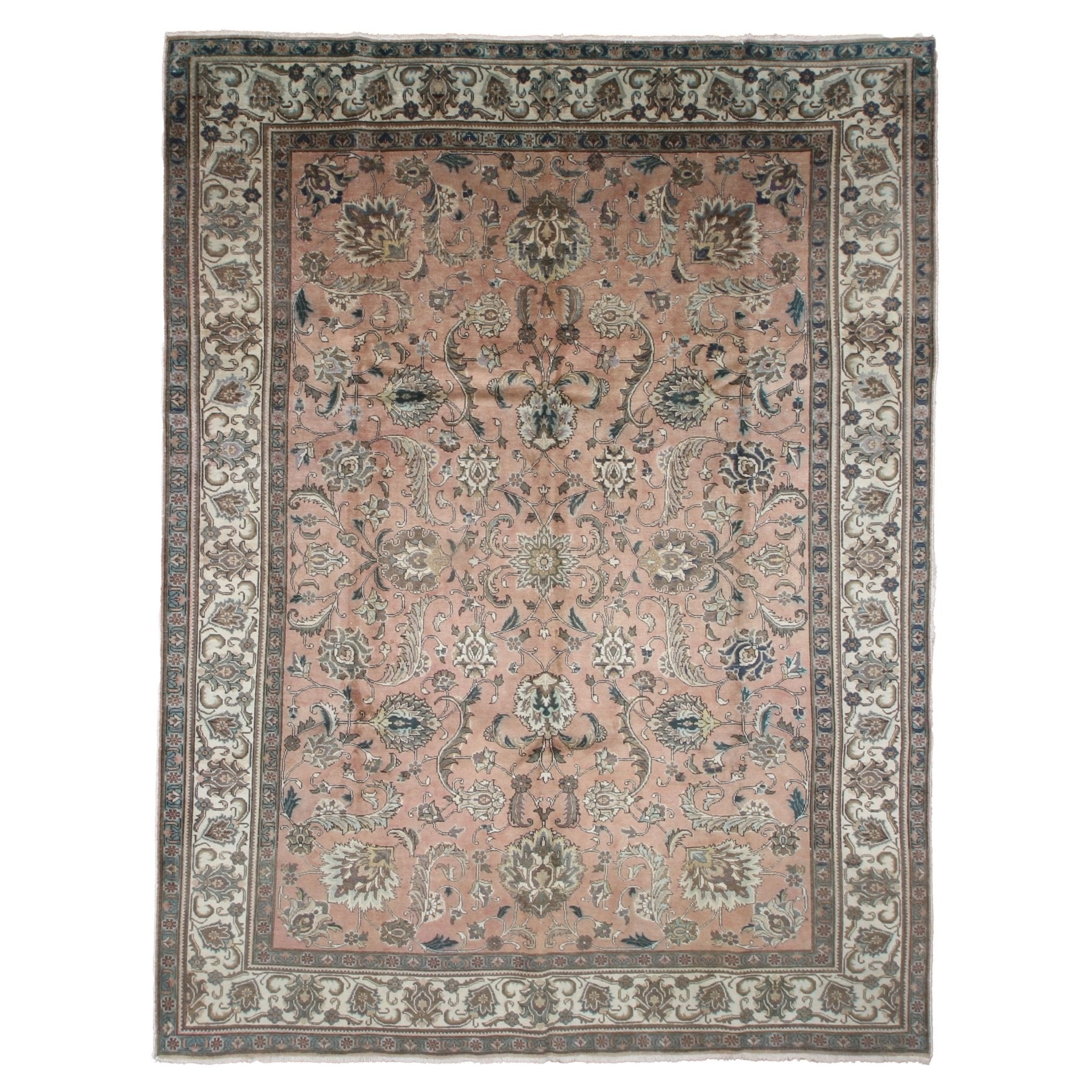 Tabriz Rug — Salmon Pink & Ivory Florals | 9'9" × 12'9" - Rug the Rock - availableFloralHand-knotted