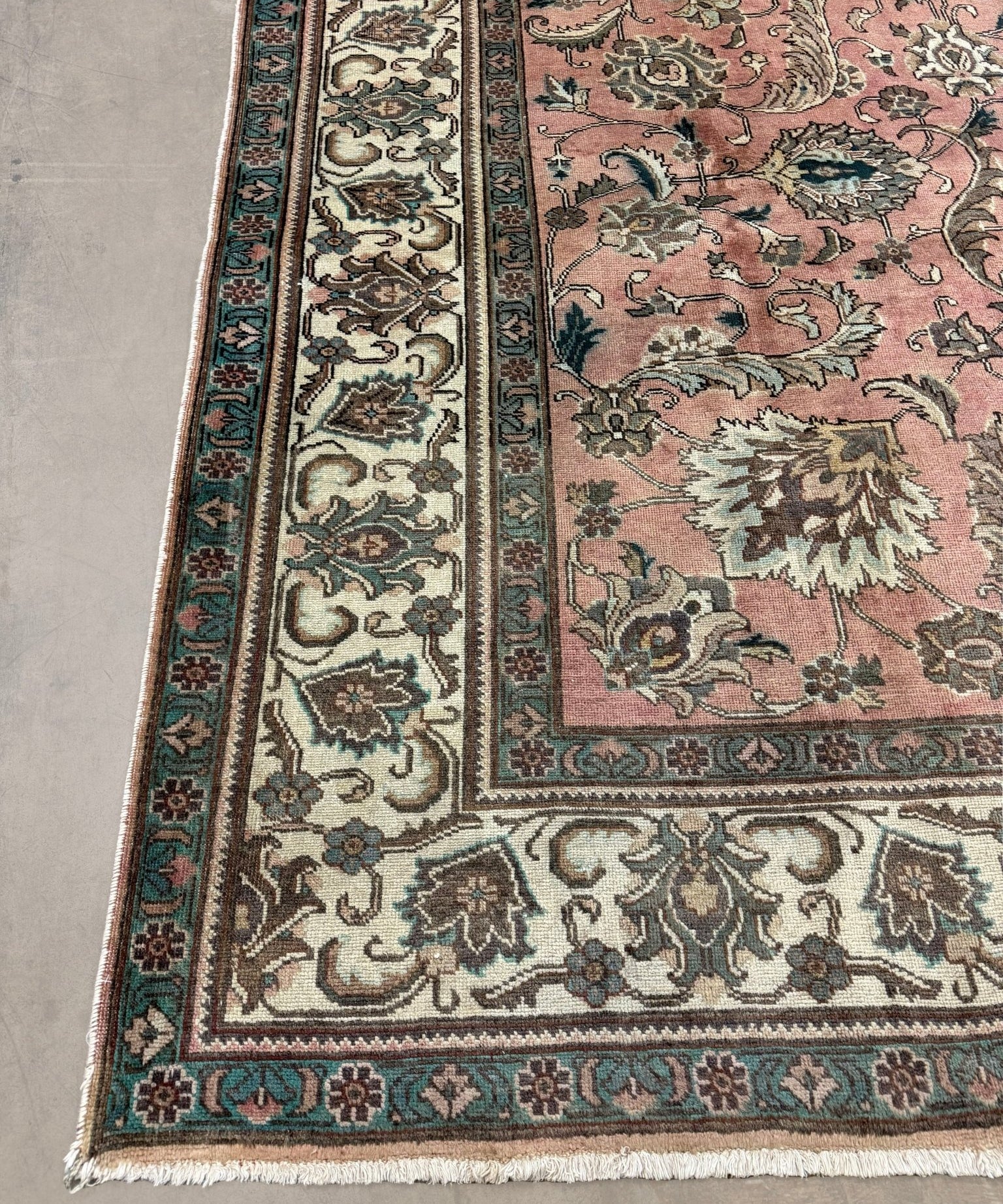 Tabriz Rug — Salmon Pink & Ivory Florals | 9'9" × 12'9" - Rug the Rock - availableFloralHand-knotted