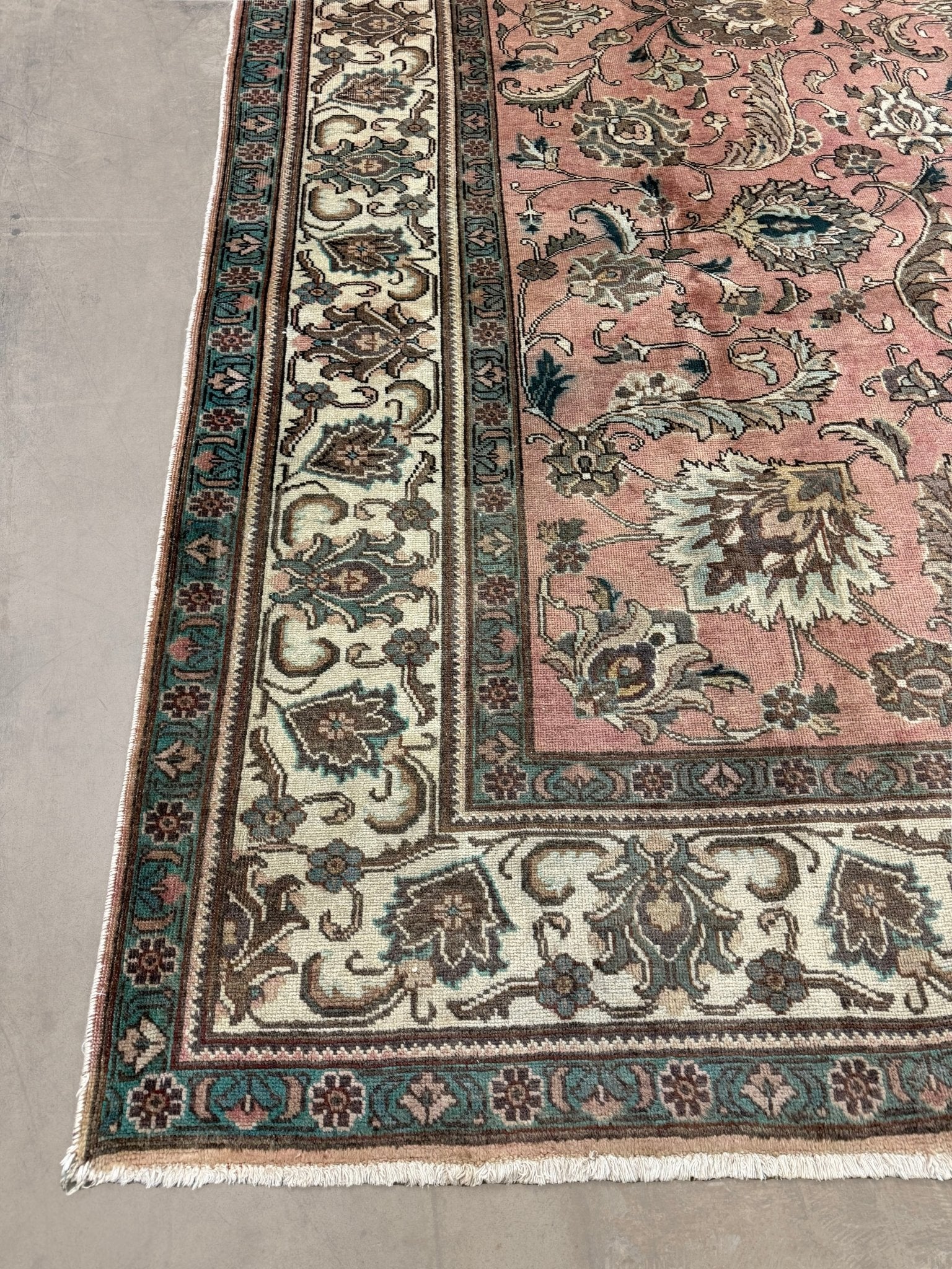 Tabriz Rug — Salmon Pink & Ivory Florals | 9'9" × 12'9" - Rug the Rock - availableFloralHand-knotted